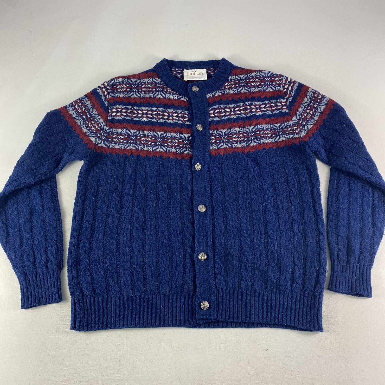 Vintage 60s Jantzen Christmas Isle Cardigan Men’s Large Wool Cobain Sweater