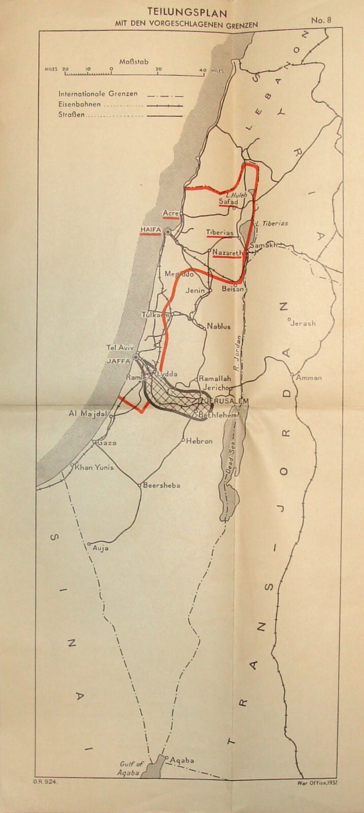 1937 Palestine Israel Partition Plan Map Jewish Arab State German Germany