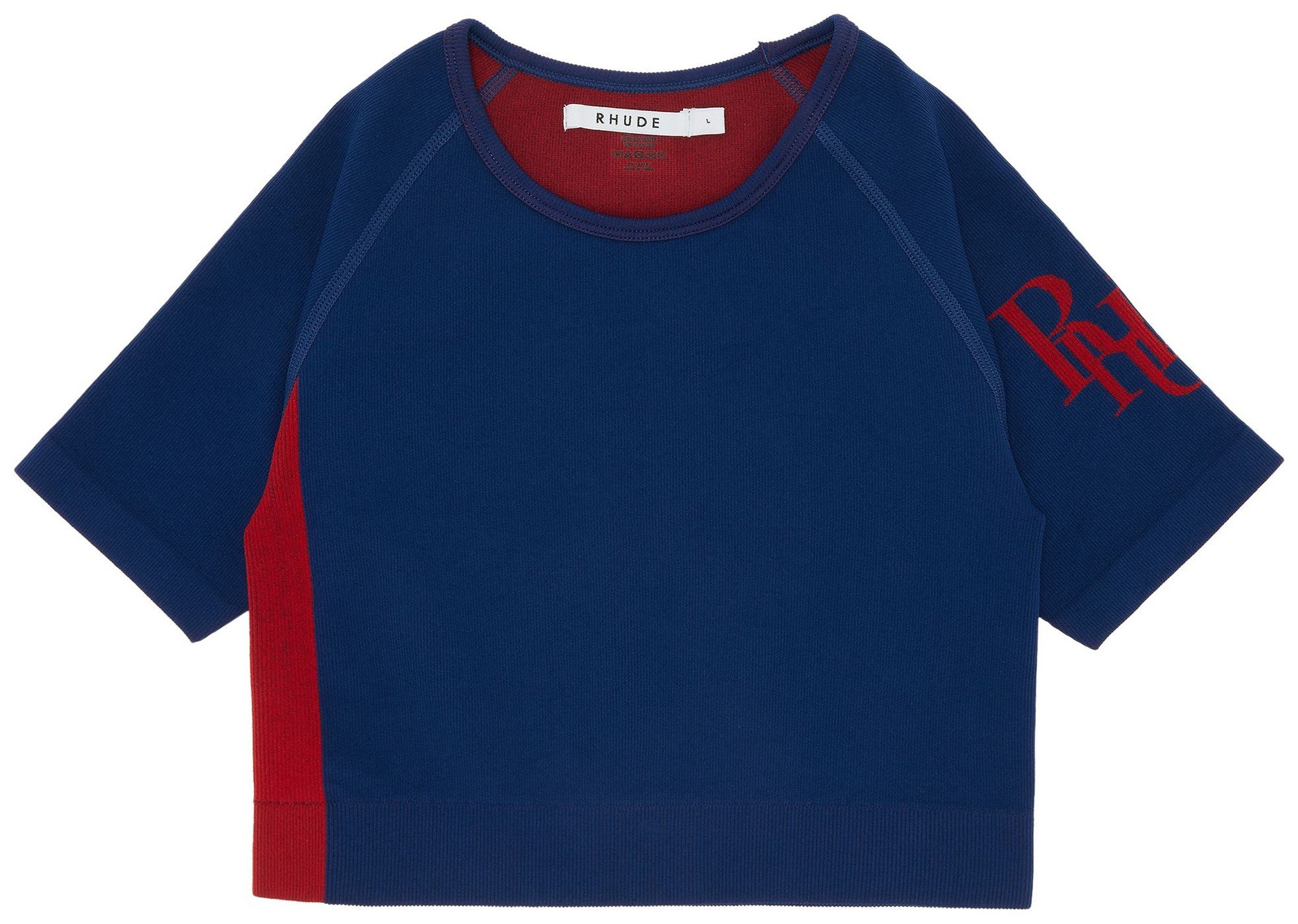 RHUDE WOMEN\'S BLUE RED STRETCH CROPPED TOP MSRP $295 SIZE L