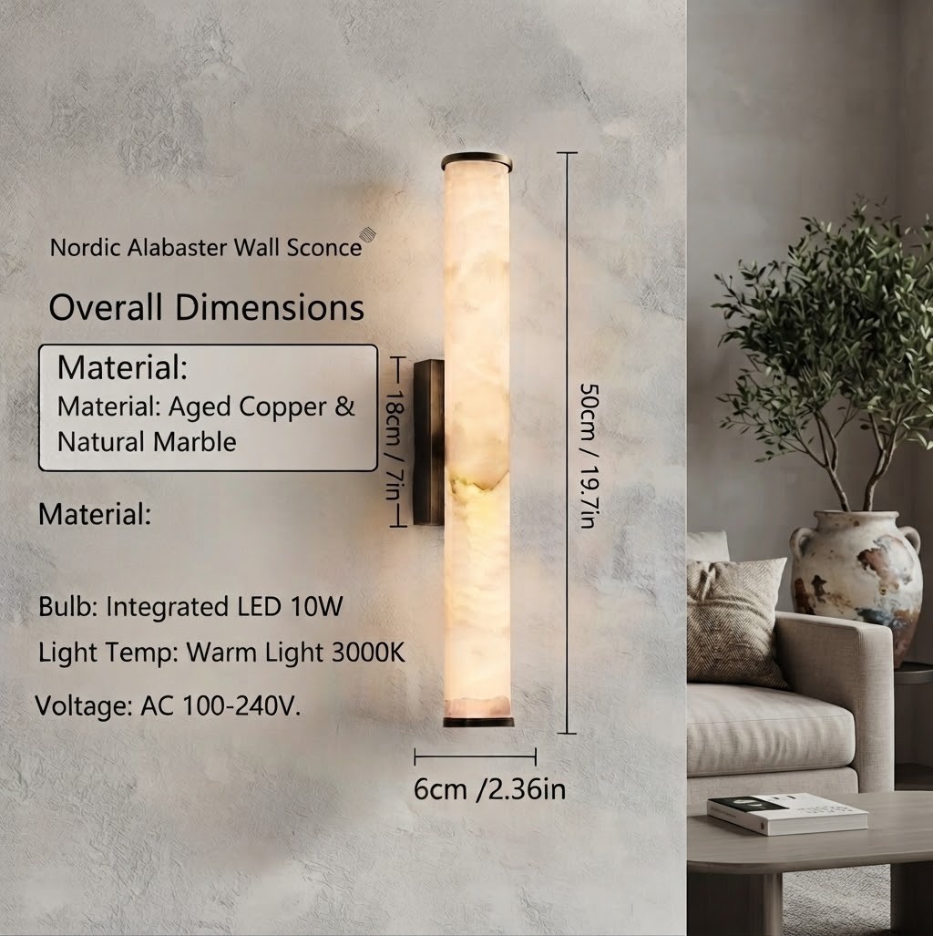 Nordic Alabaster Wall Sconces - Copper Indoor Lighting for Bedroom & Hallway