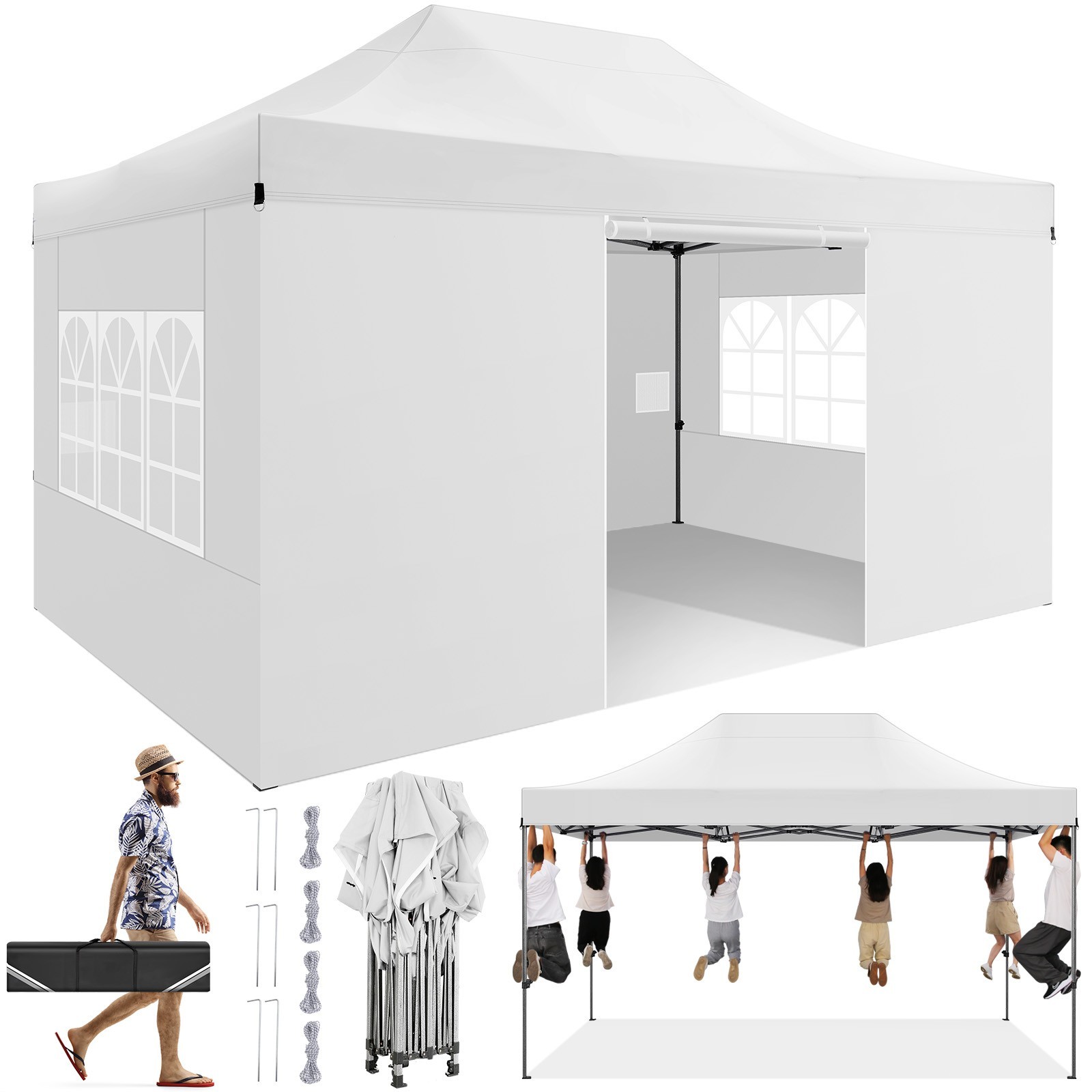 10x15FT Pop up Canopy Tent Heavy Duty, Easy Set-up Commercial Outdoor Party Tent