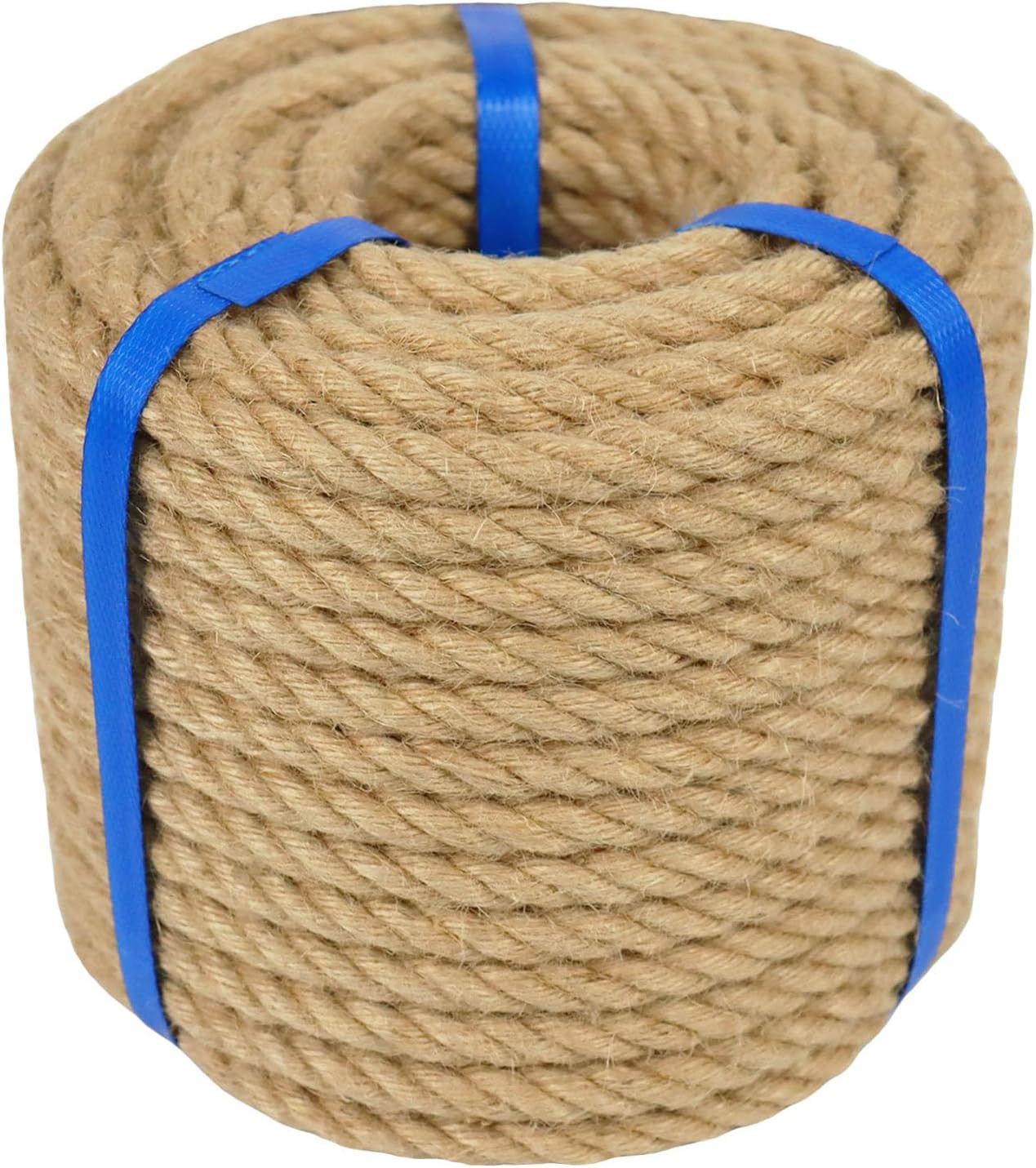 Natural Thick Hemp Rope Twisted Strong Jute Rope 4-Strand Burlap Rope for Craft