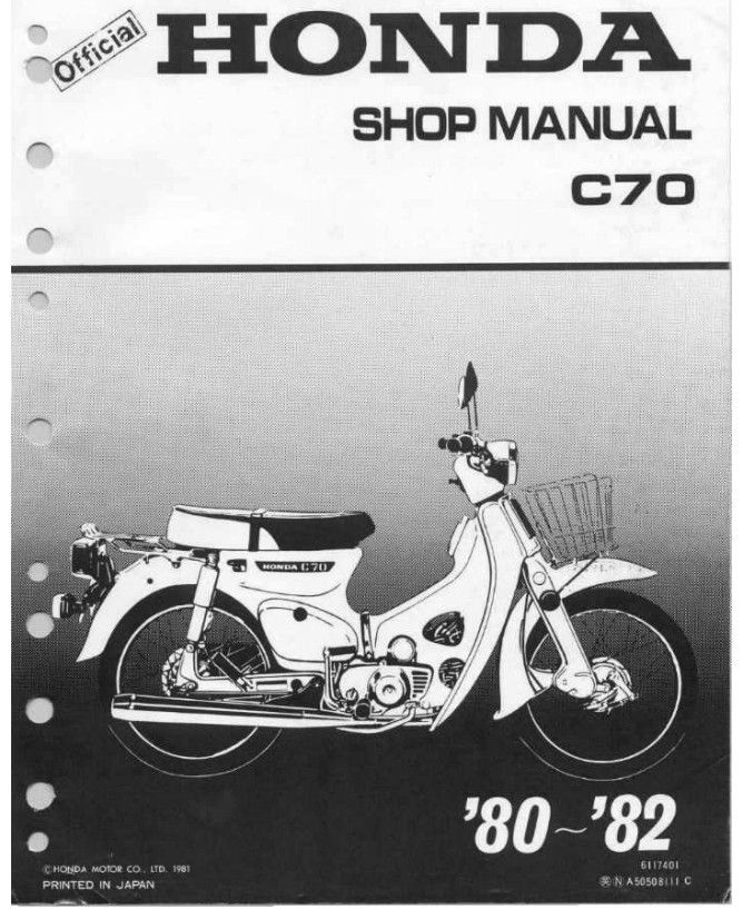 Factory Service Manual 1980-1982 Honda C70 Super Cub Passport 70 *Comb Bound 