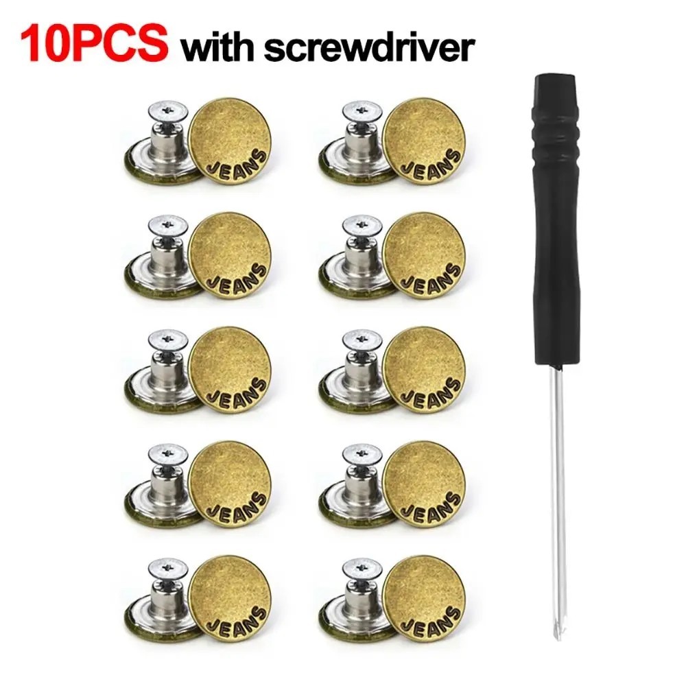 10PCS Jeans Buttons No Sew Jean Button Replacement with Screwdriver 17mm 10PCS Jeans Buttons No Sew Jean Button Replacement with Screwdriver 17mm