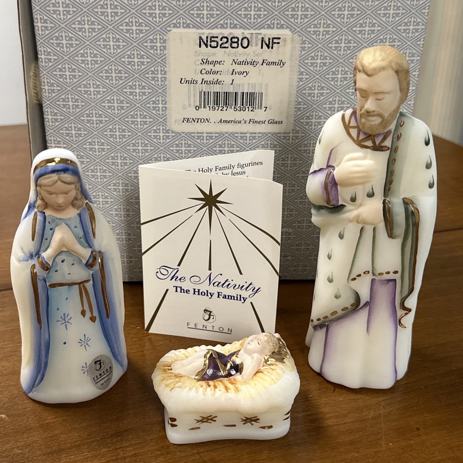 Fenton Holy Family Nativity Set N5280 Hand Painted Signed Box Booklet Ivory