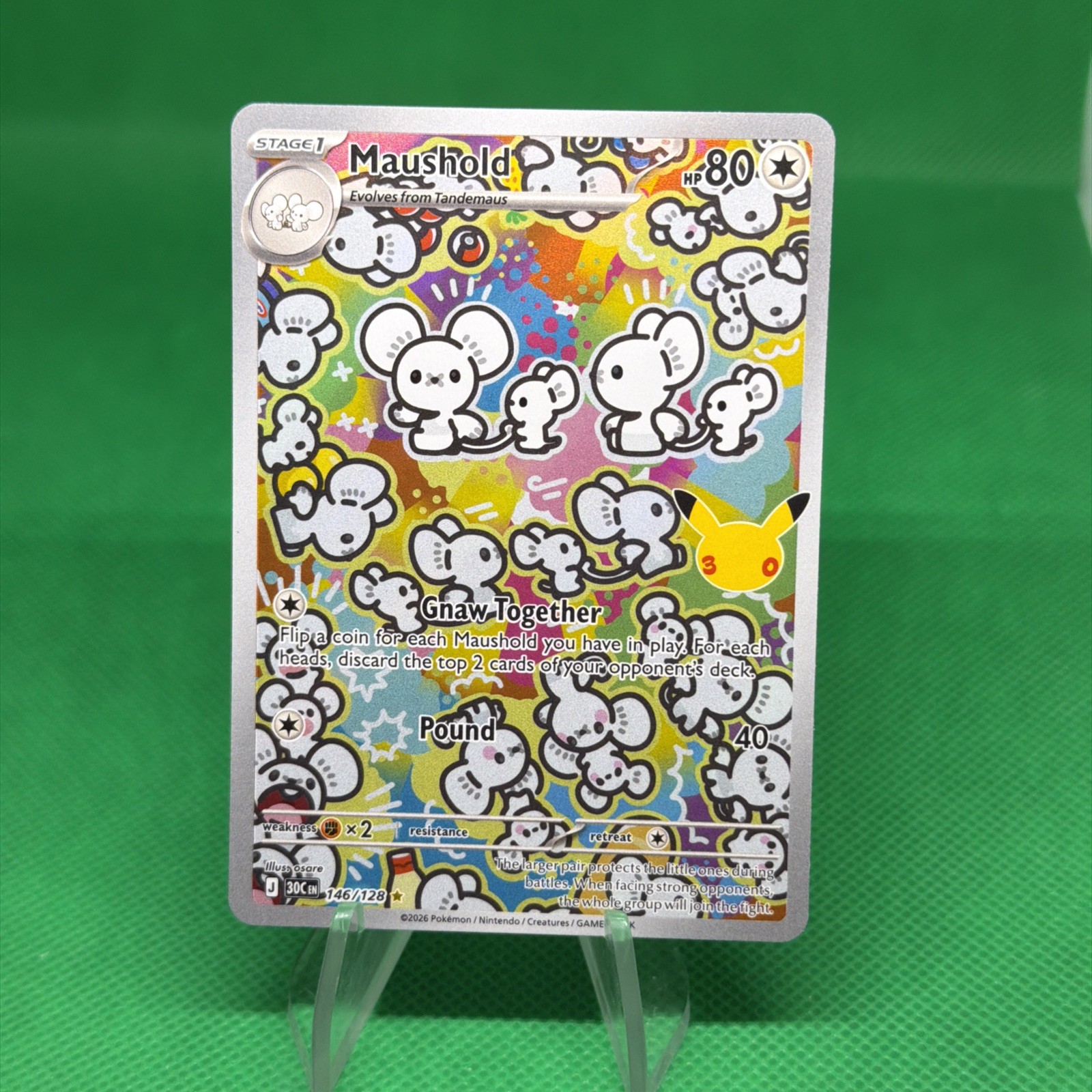 2026 Pokemon Maushold 146/128 30th Celebration Illustration Rare IR Holo NM 2026 Pokemon Maushold 146/128 30th Celebration Illustration Rare IR Holo NM