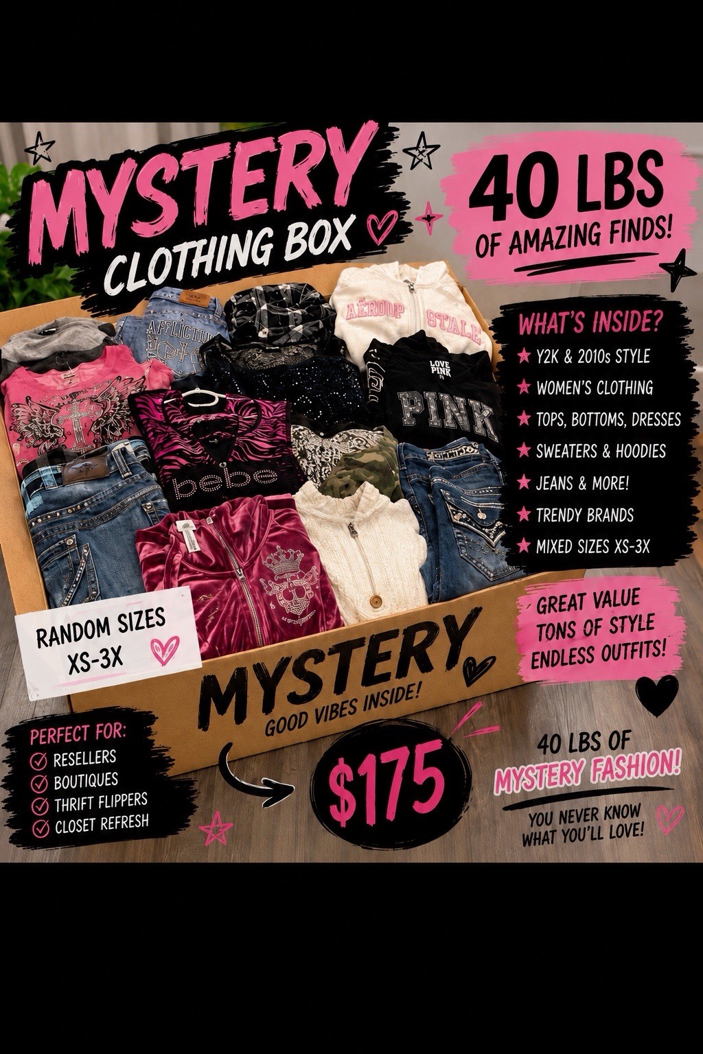 40lb MYSTERY Clothing(Y2K 90s Fairy Cottage Boho) Mixture Approx 90 Items