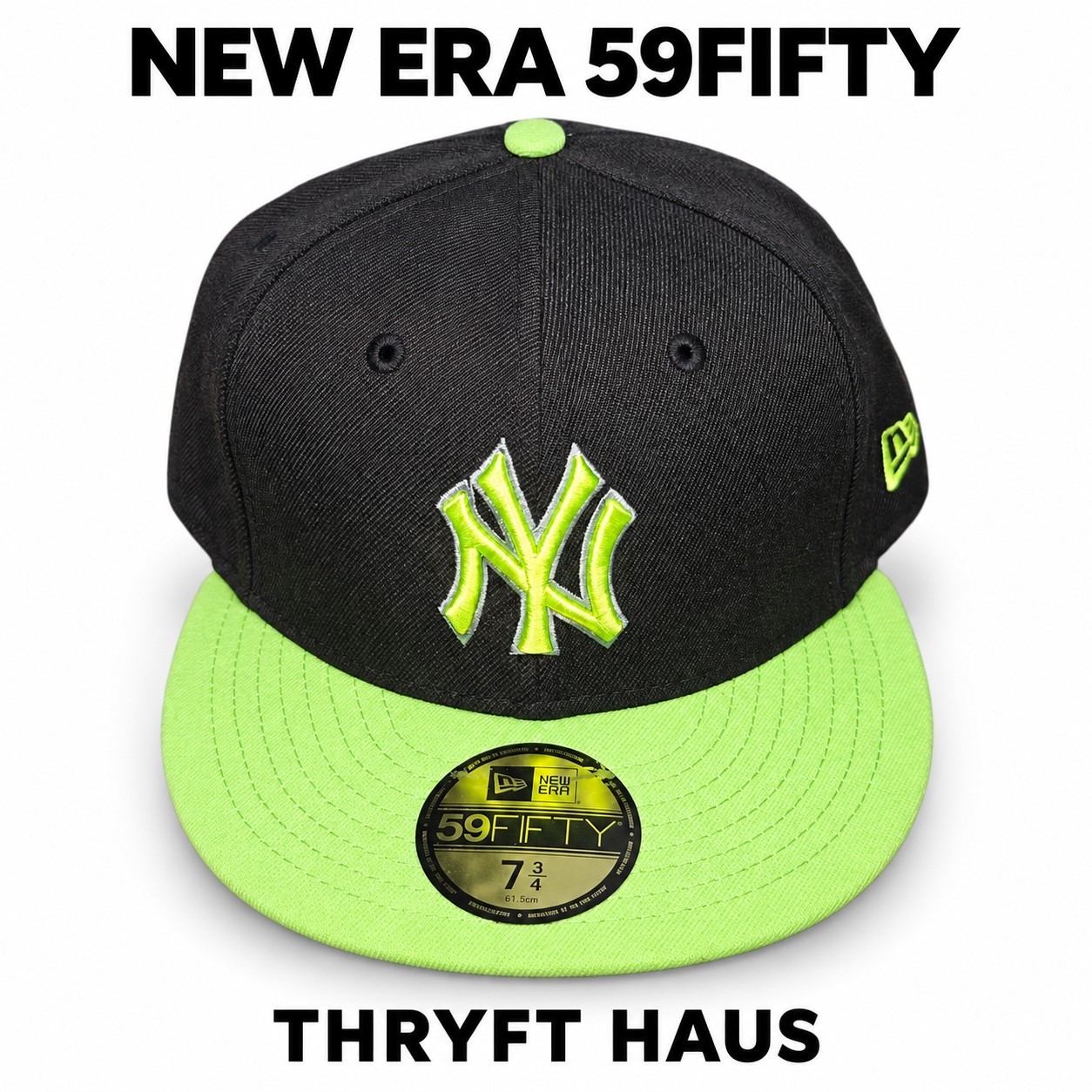 New Era 59FIFTY New York Yankees MLB Fitted Hat Cap Black Green 7 3/4
