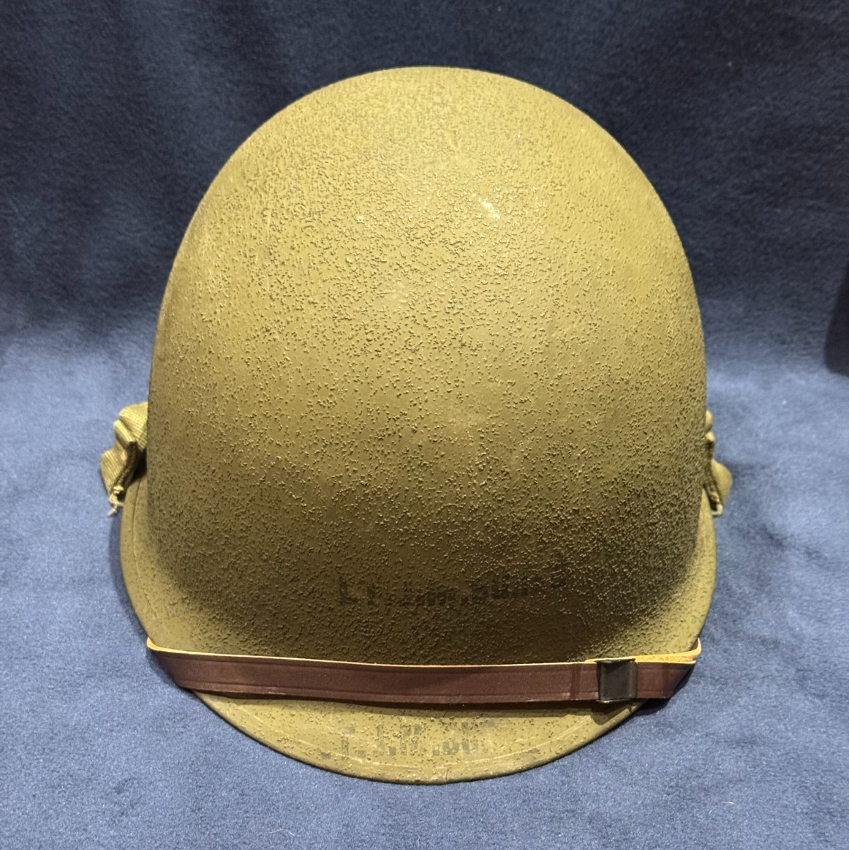 WWII/2 US M-1 HELMET FRONT SEAM W/ LINER US NAVY ISSUE NAMED