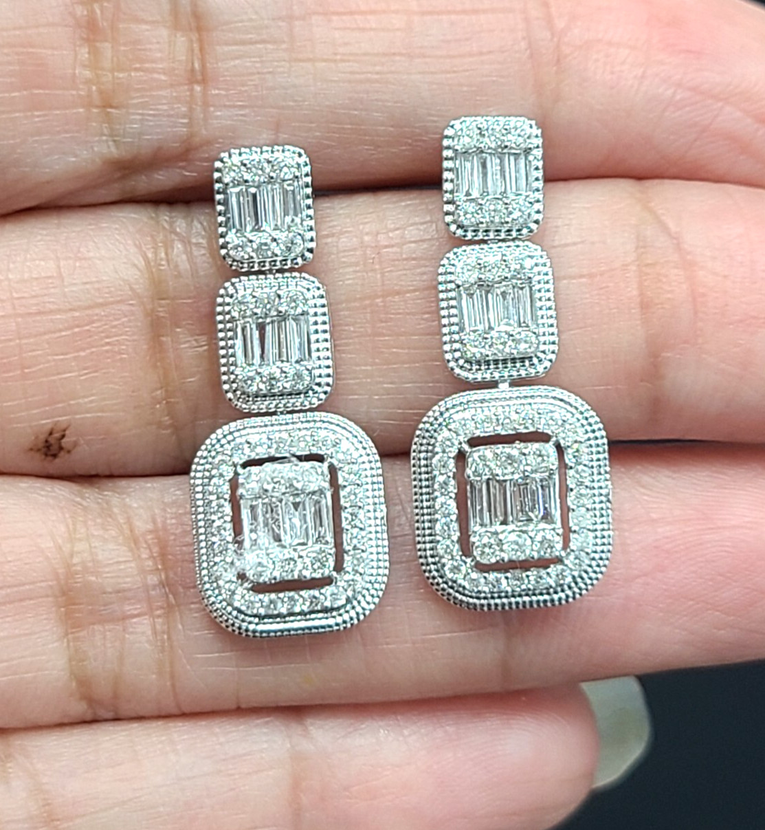 Deal 1.25CT Natural Diamond Hanging Chandeliers Earrings 14K White Gold