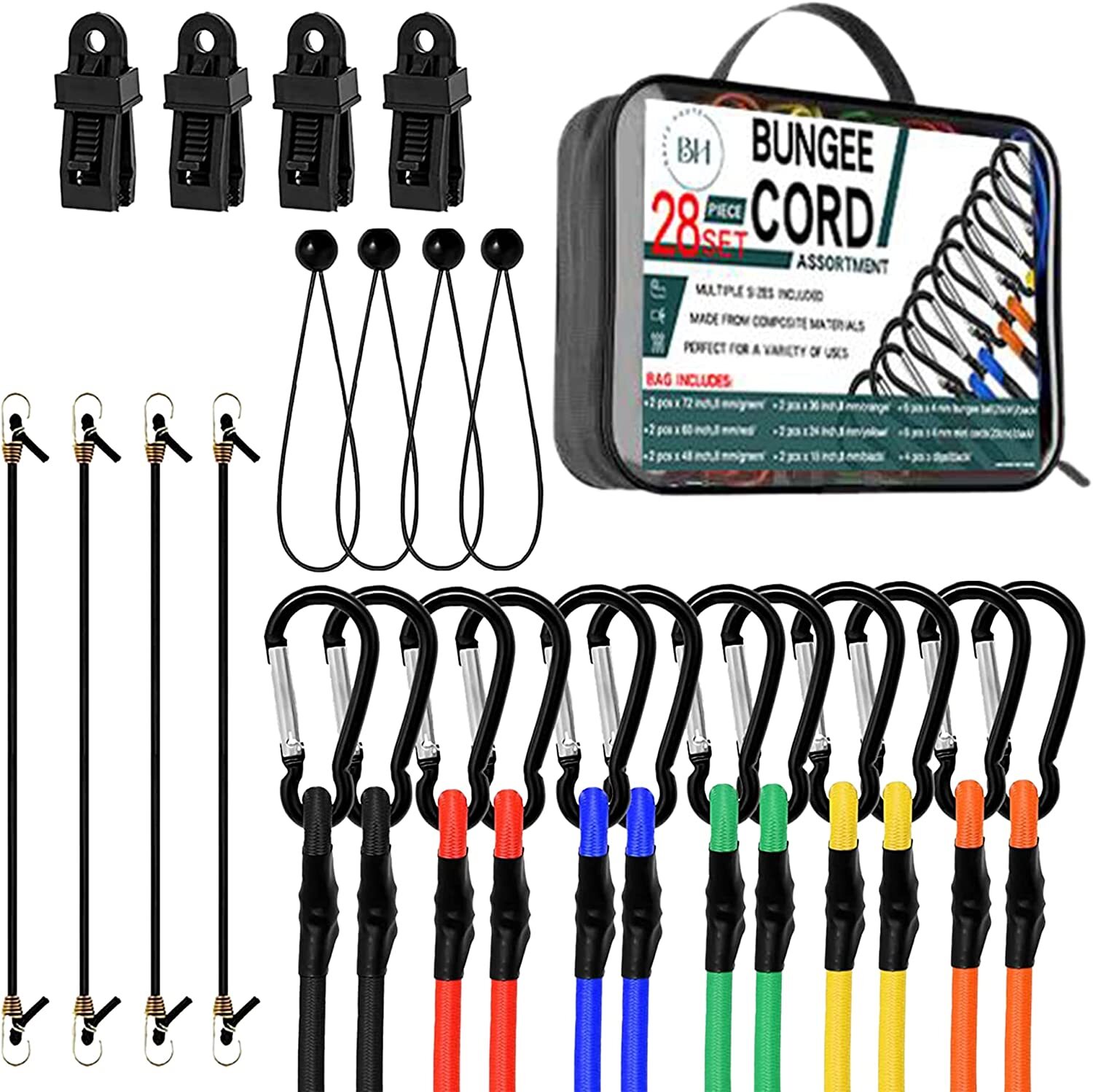 BH HOME PREMIUM 28 Piece Bungee Cords Heavy Duty Outdoor 72\