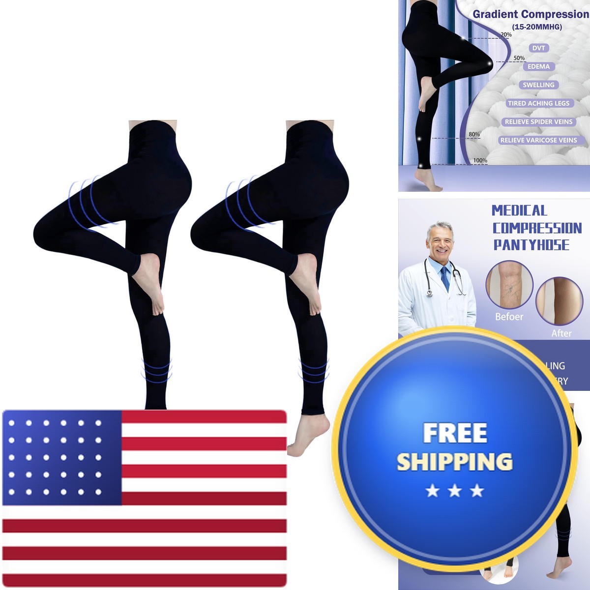 Libveeays 2 Pairs Compression Pantyhose Women Men, 15-20 mmHg Footless Medical Libveeays 2 Pairs Compression Pantyhose Women Men, 15-20 mmHg Footless Medical