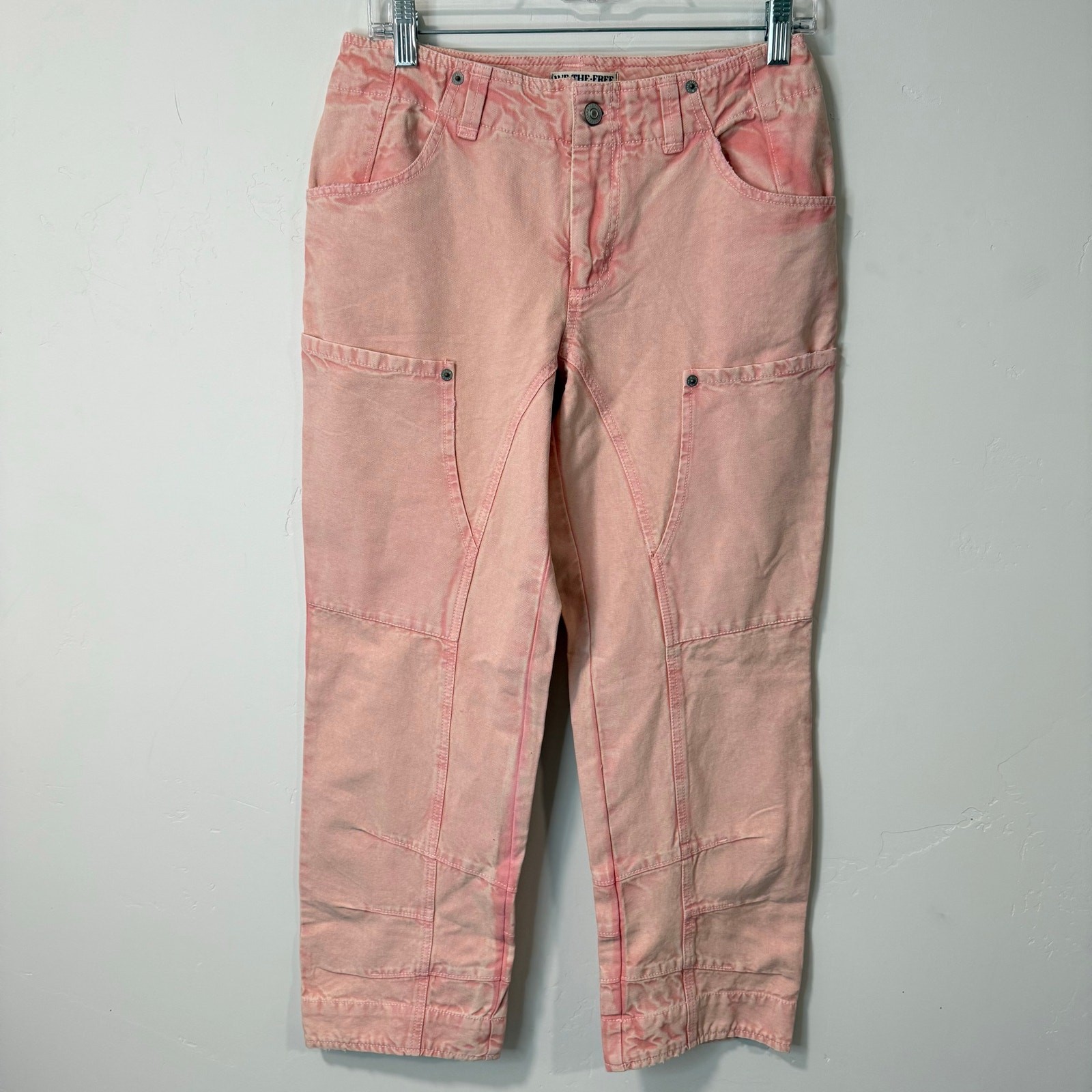 Free People We the Free Supersonic High Waist Slim Crop Barrel Jeans Pink 4 NEW