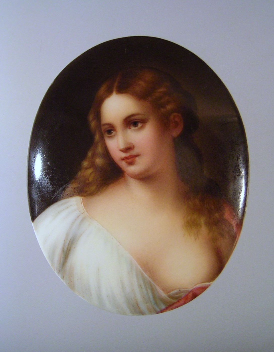Antique Hand Painted Miniature Portrait on Porcelain Plaque
