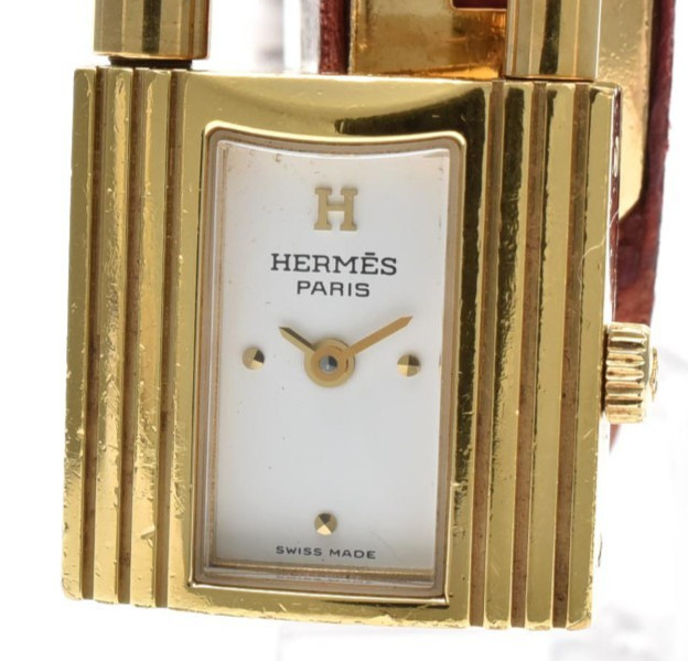 [Exc+5] HERMES Kelly 20mm White Dial Red band Quartz Women\'s Watch with bag