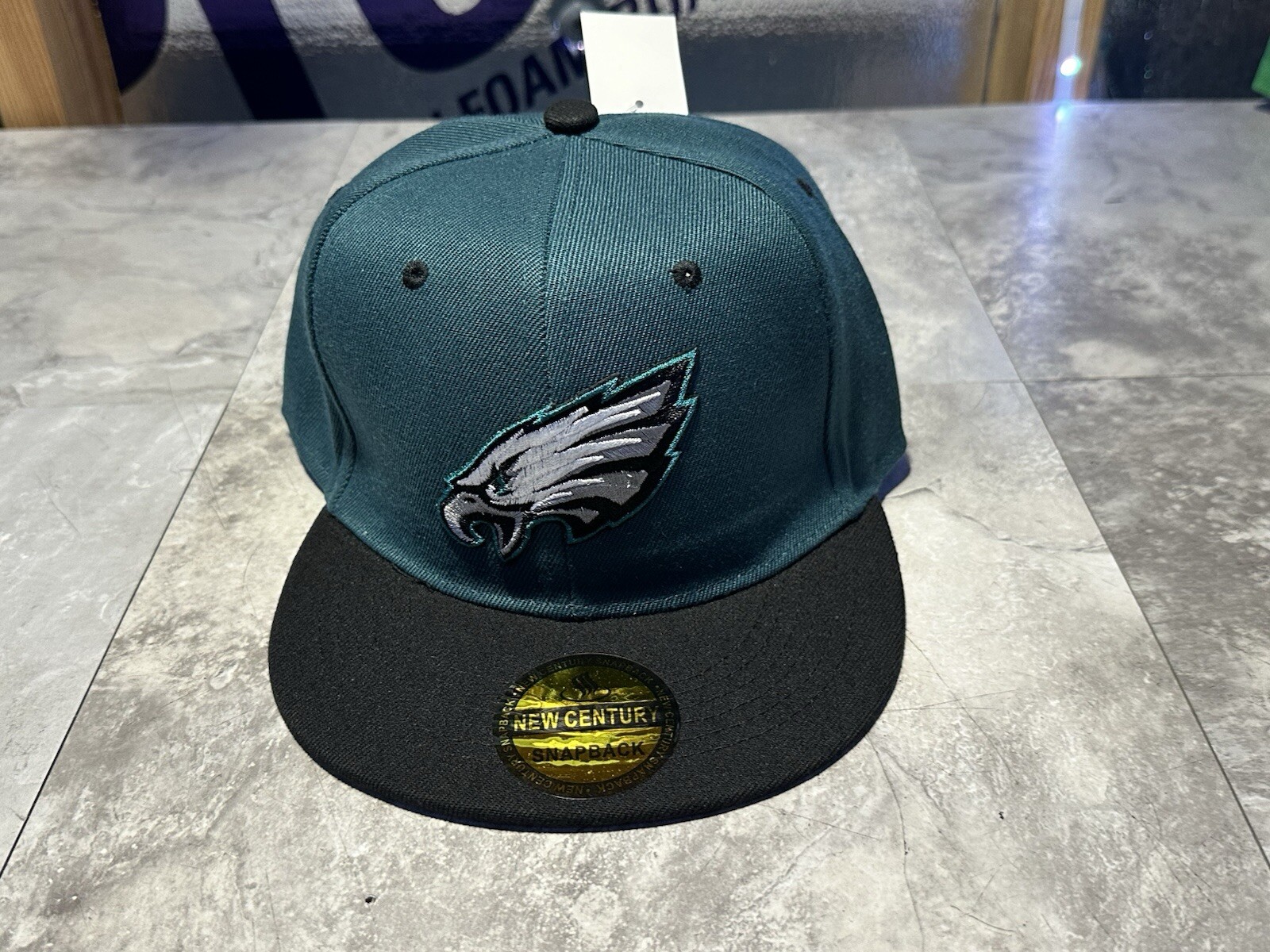 NWT New Century Philadelphia Eagles Green/ Black Brim SnapBack Hat Cap Lid