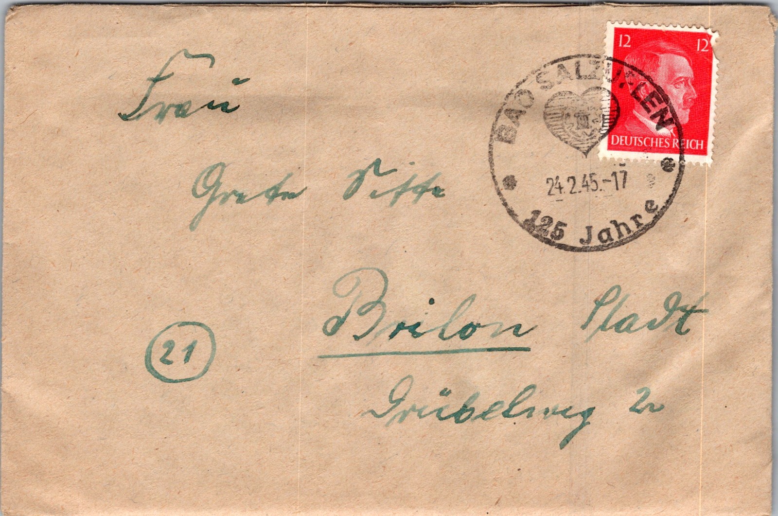 1945 Bad Salzuflen Germany WWII Stamp Cover Locally used  to Brilon
