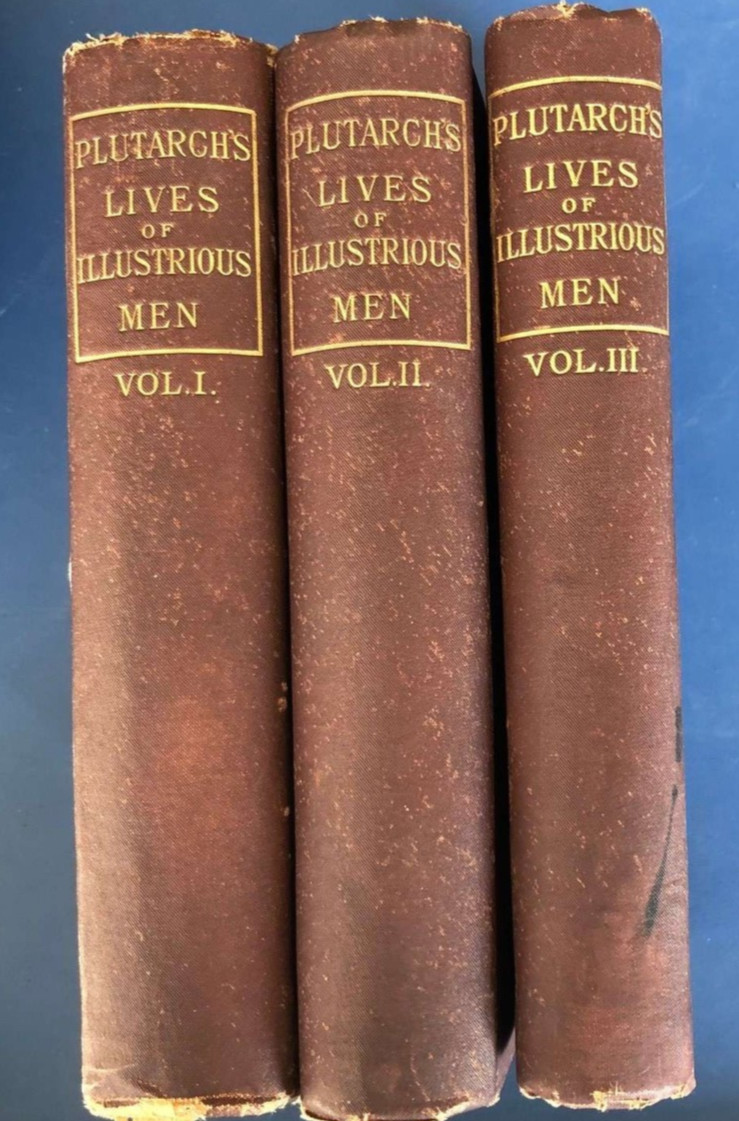 Antique 3 Volume Plutarch’s Lives of Illustrious Men John Dryden Translated 1880