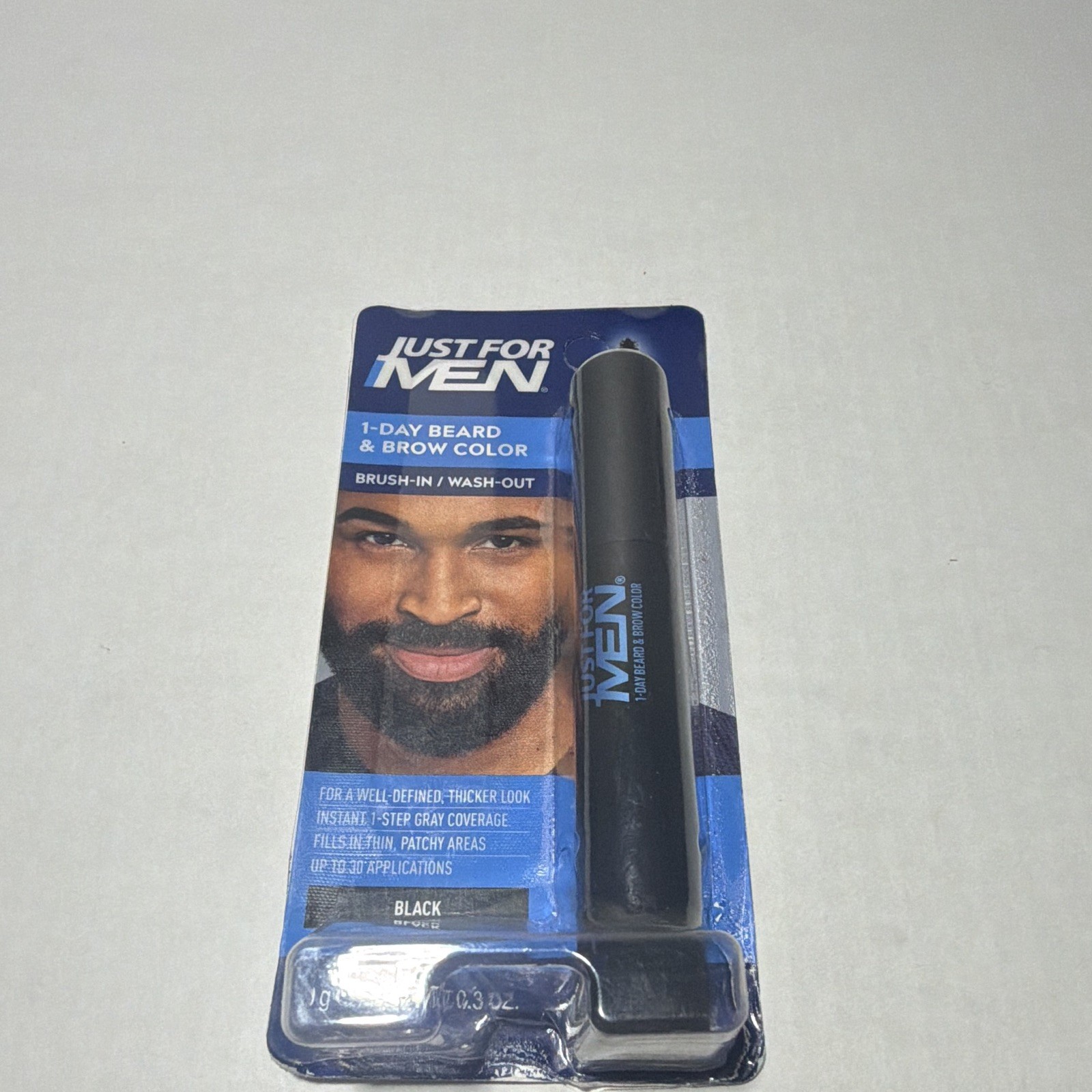 Just For Men 1-Day Beard & Brow Brush-In Wash-Out Color, Black 0.3 oz
