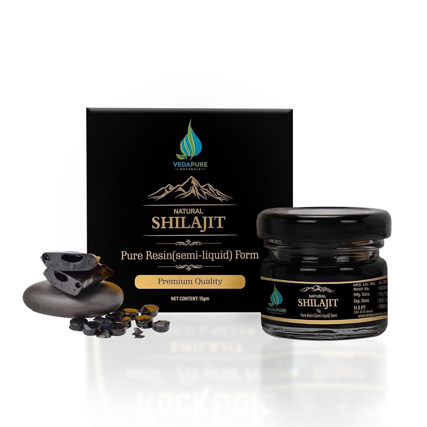 2 x ROCK GOLD VEDAPURE Pure & Original 100% Himalayan Shilajit Resin 15gm