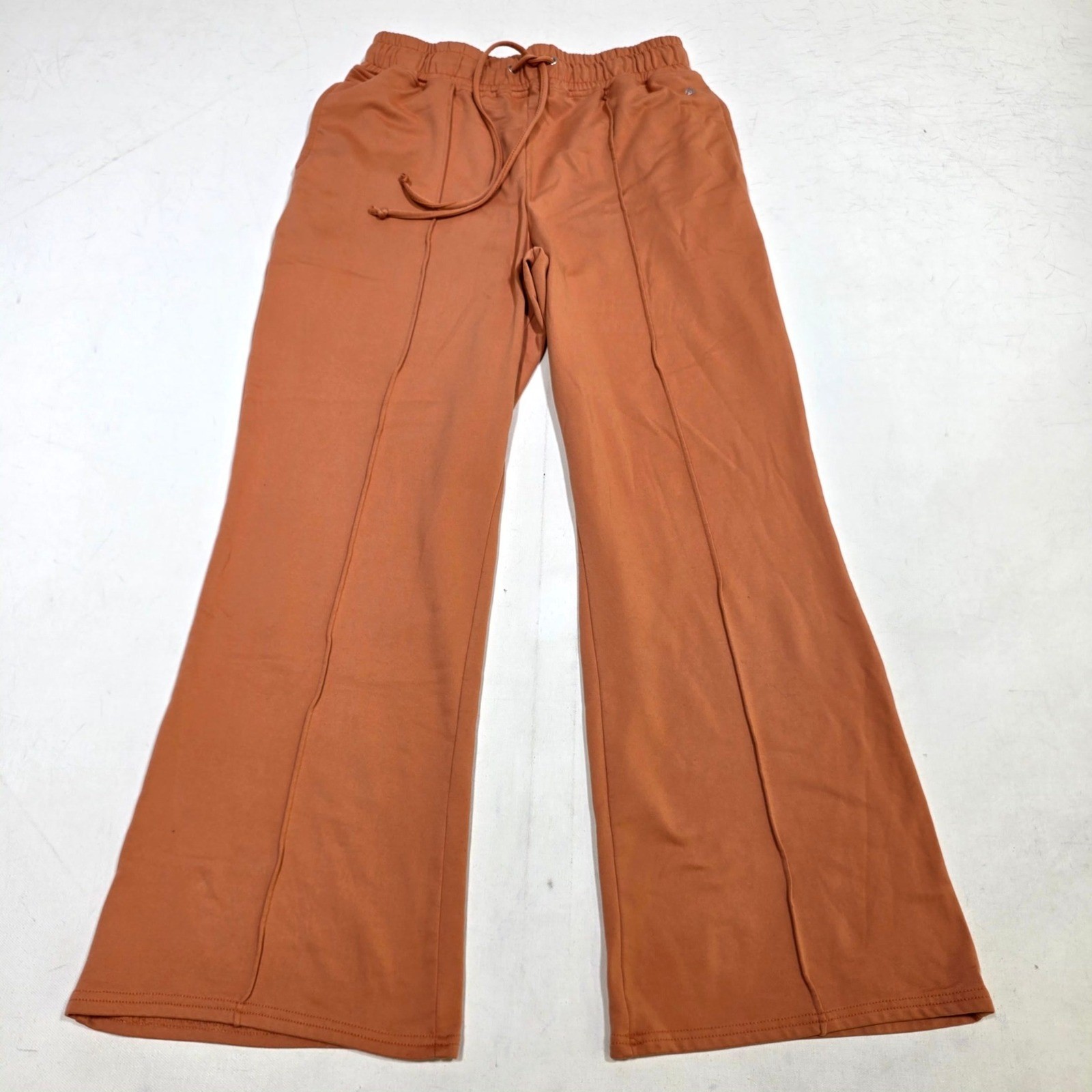 Cali Sport Wide Leg Lounge Pants Womens M Orange High Waisted Fleece Drawstring