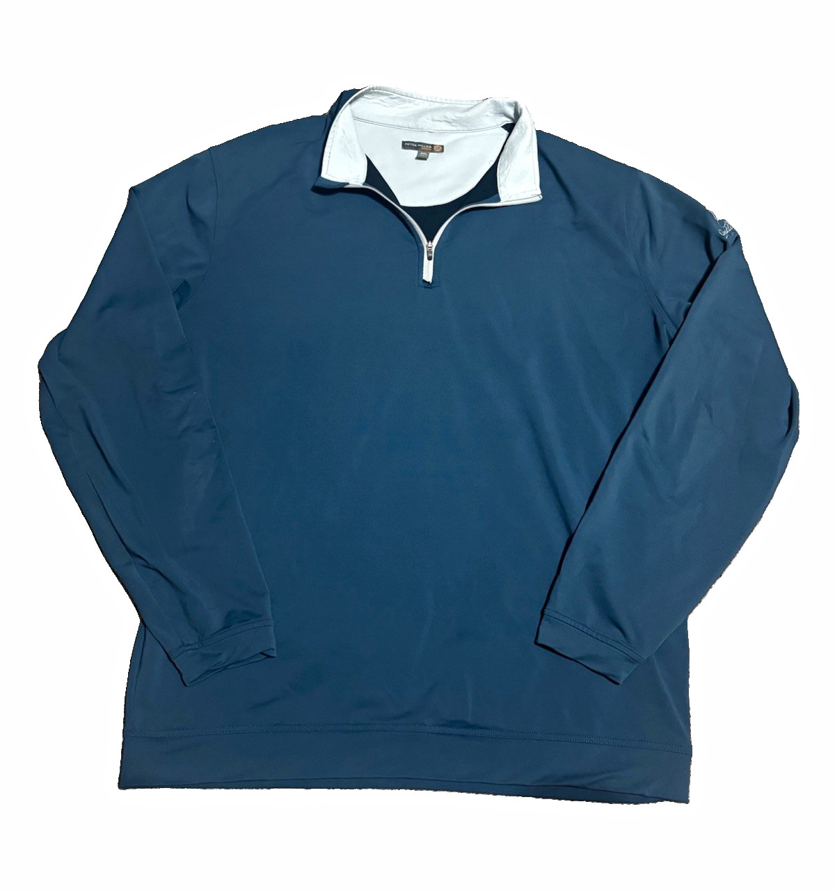 Peter Millar Quarter Zip Pullover Navy Blue White Golf Preppy Performance Mens