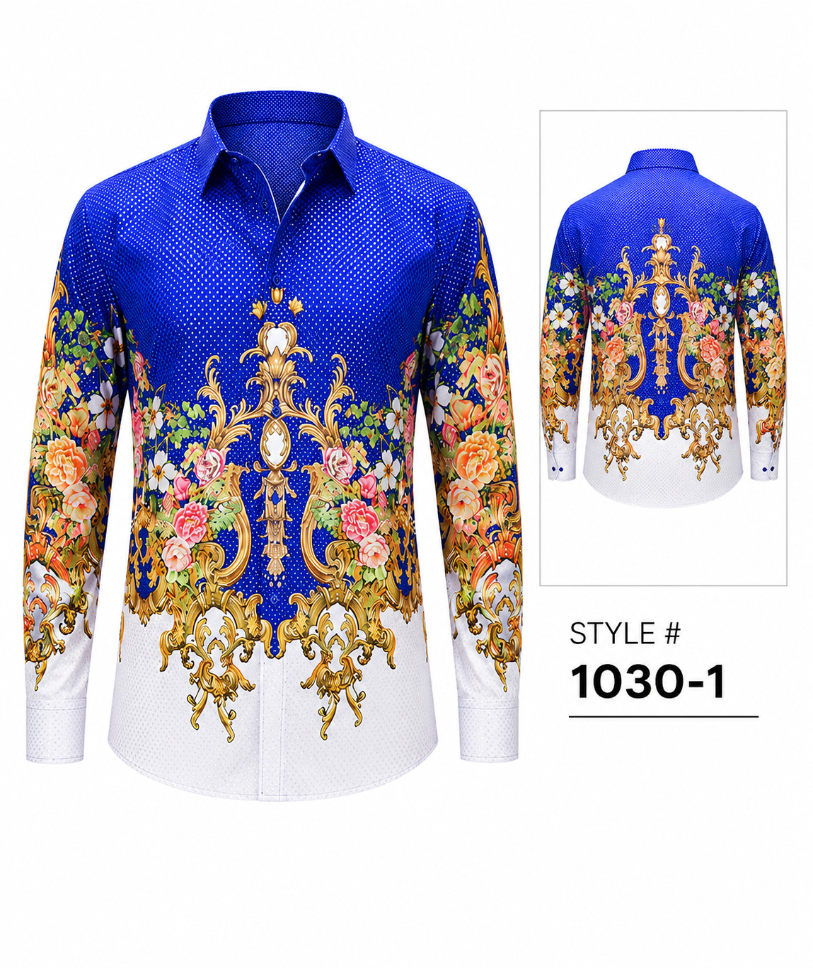 Men’s Printed Button Down Luxury Floral Baroque Long Sleeve Casual Fashion Shirt