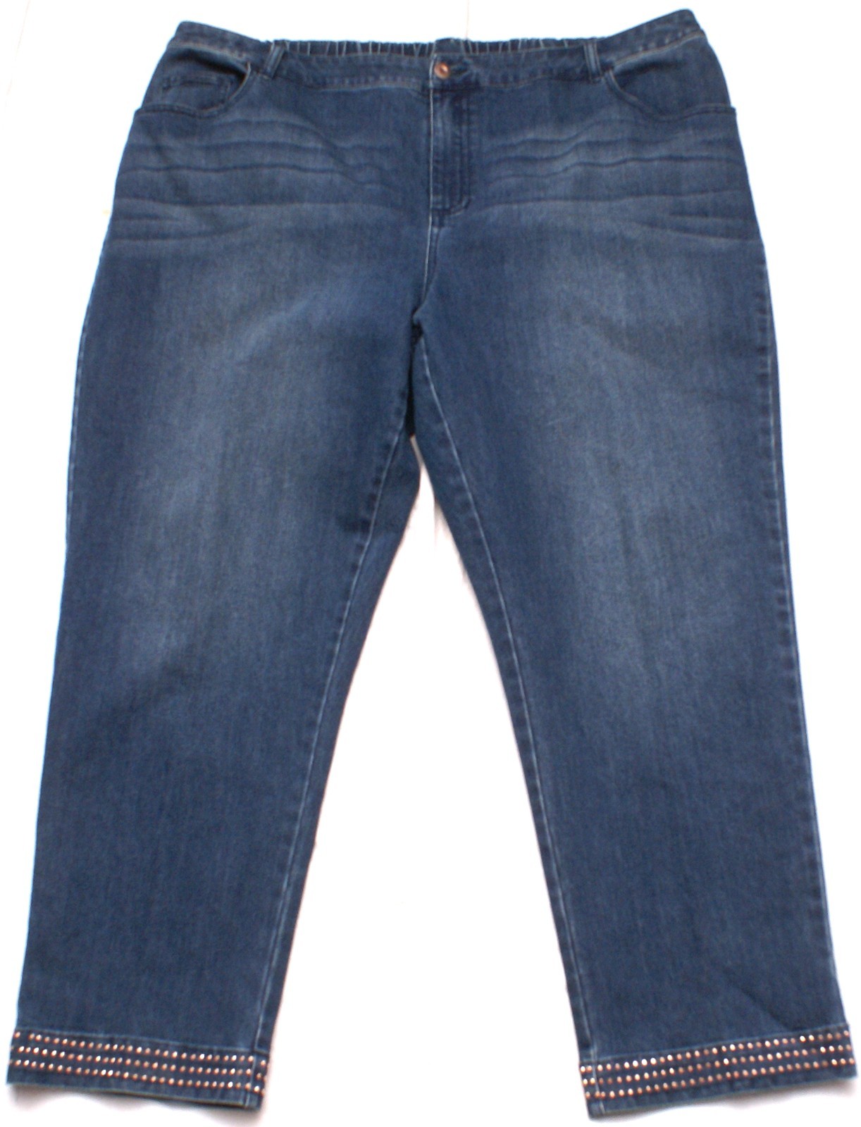 Catherines Elastic Waist Ankle Jeans Womens 24W Blue Stretch Straight Leg (43X28