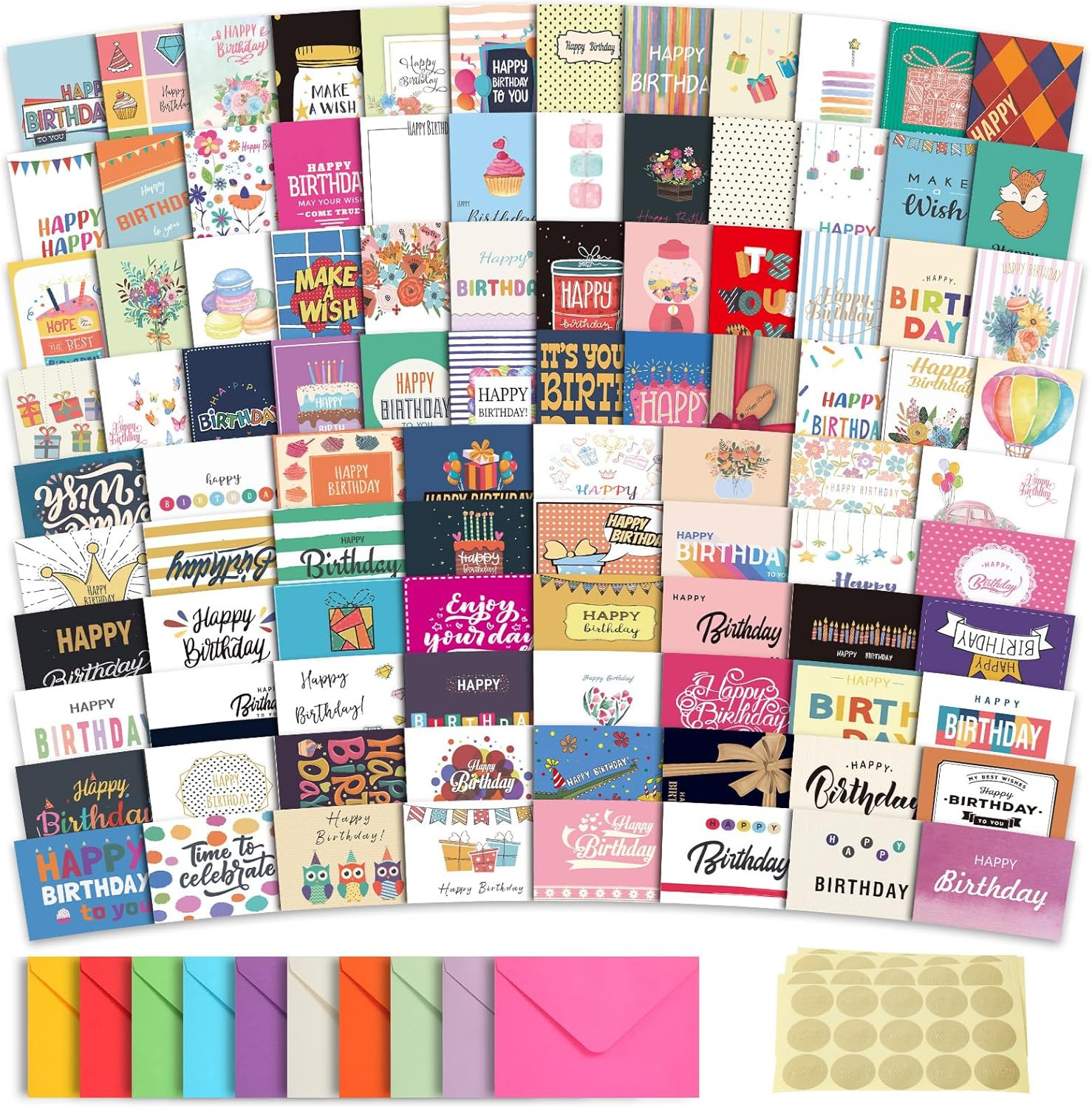 100 Unique Birthday Cards with Envelopes - Assorted Happy Birthday Cards, 4 X 6