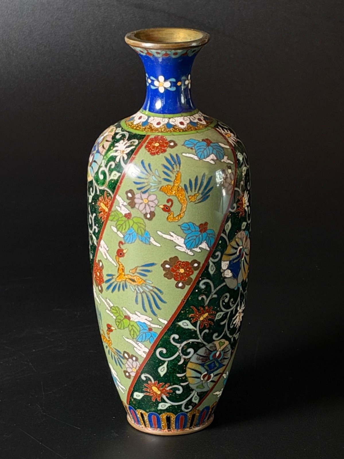 Antique Japanese Meiji Cloisonné Vase - Phoenix & Aventurine Goldstone, 7
