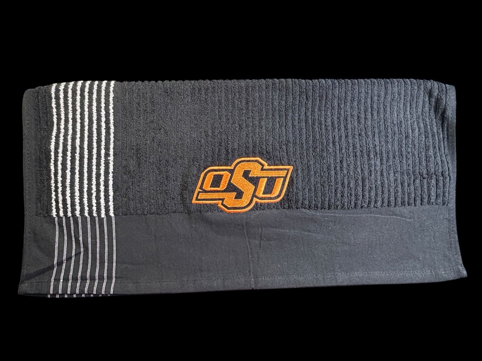 Oklahoma State University (OSU) Caddy Towel / 44in x 24 in (40k Stitches) Black