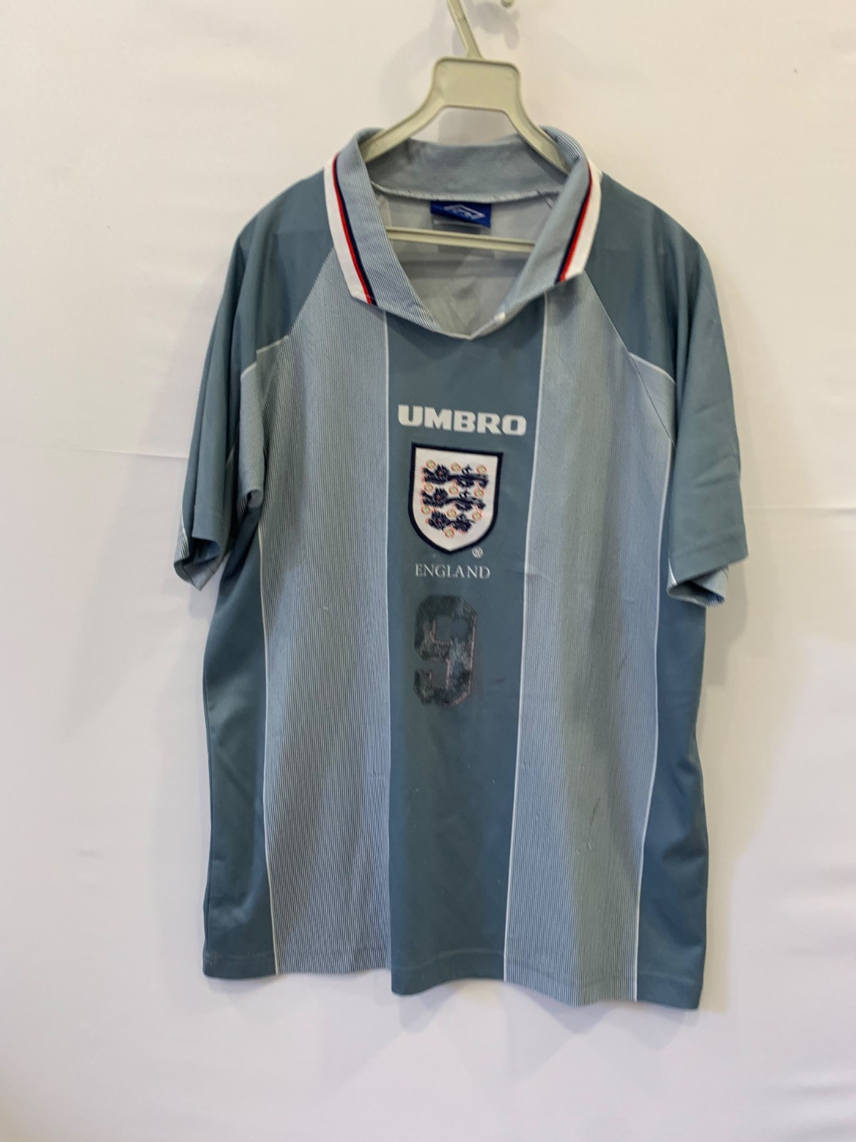 VINTAGE Umbro England Euro 1996 Away Soccer Jersey #9 Shearer Mens S UK #167