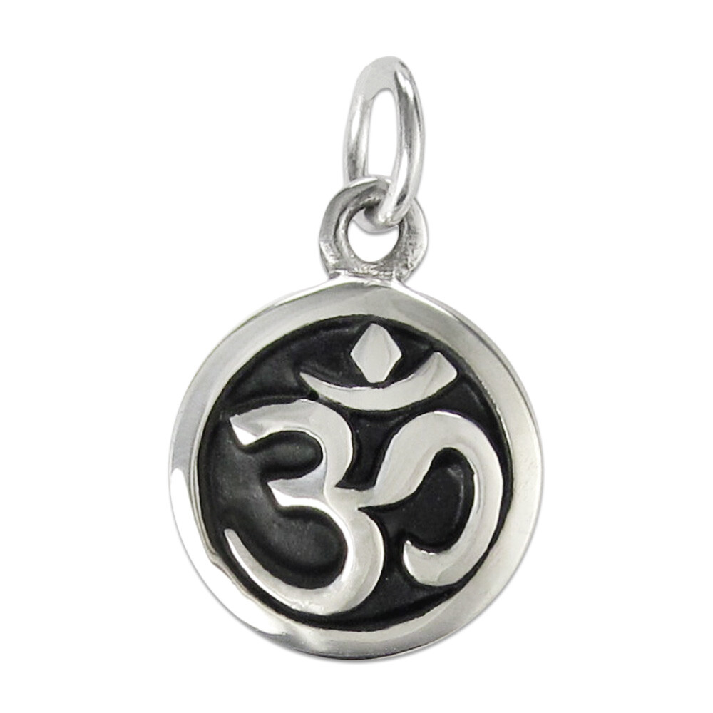 Small Sterling Silver Aum Charm Jewelry - Ohm Om Buddhist Hindu Mantra Pendant