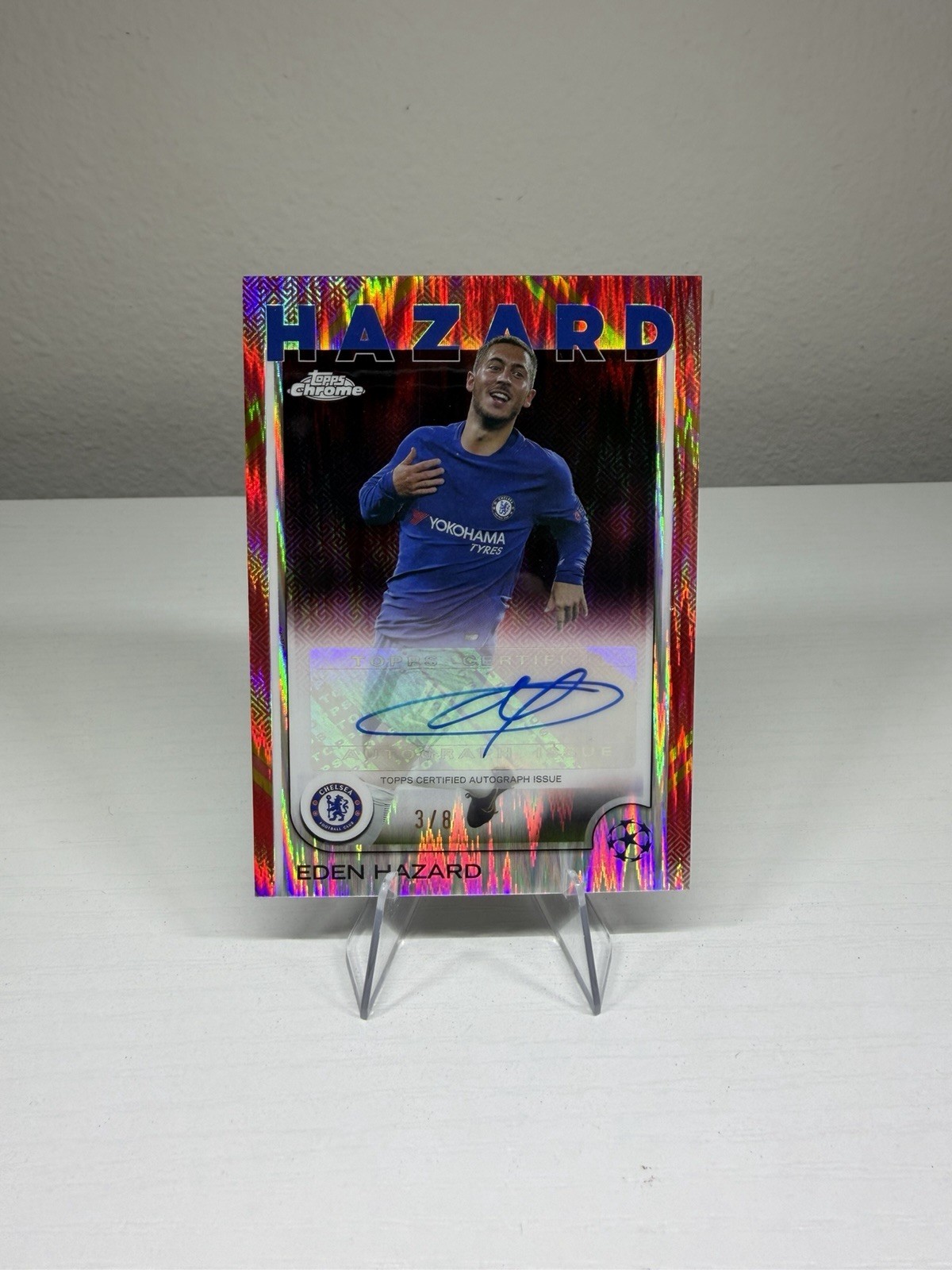 Eden Hazard 2024-25 Topps Chrome UEFA Red Hongbao Auto /8 #CA-HZ Chelsea