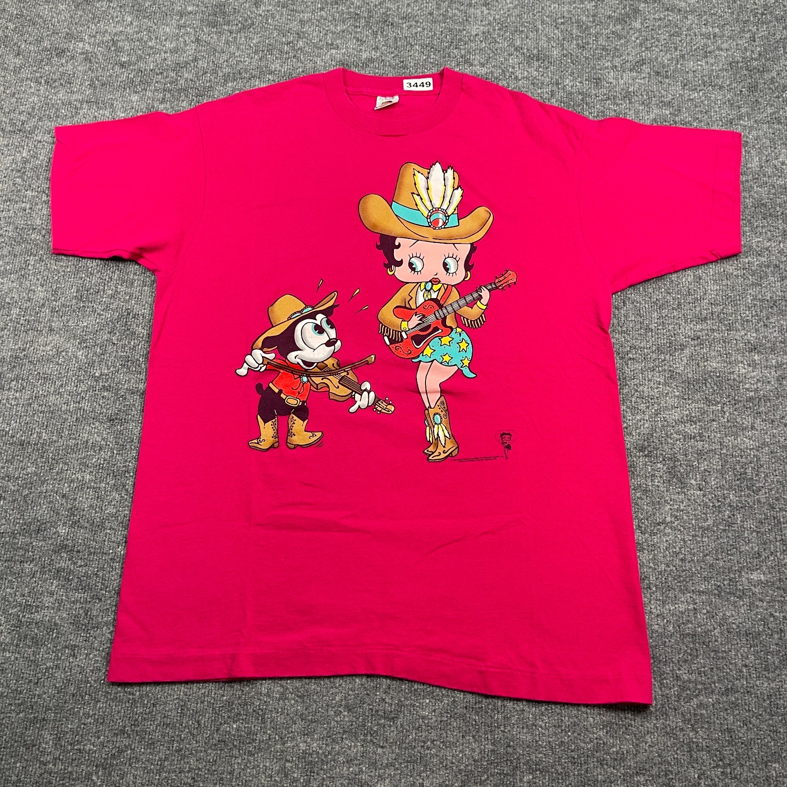 Vintage 1994 Betty-Boop Bimbo Western Cowgirl Guitar Shirt XL 23x30 Pink