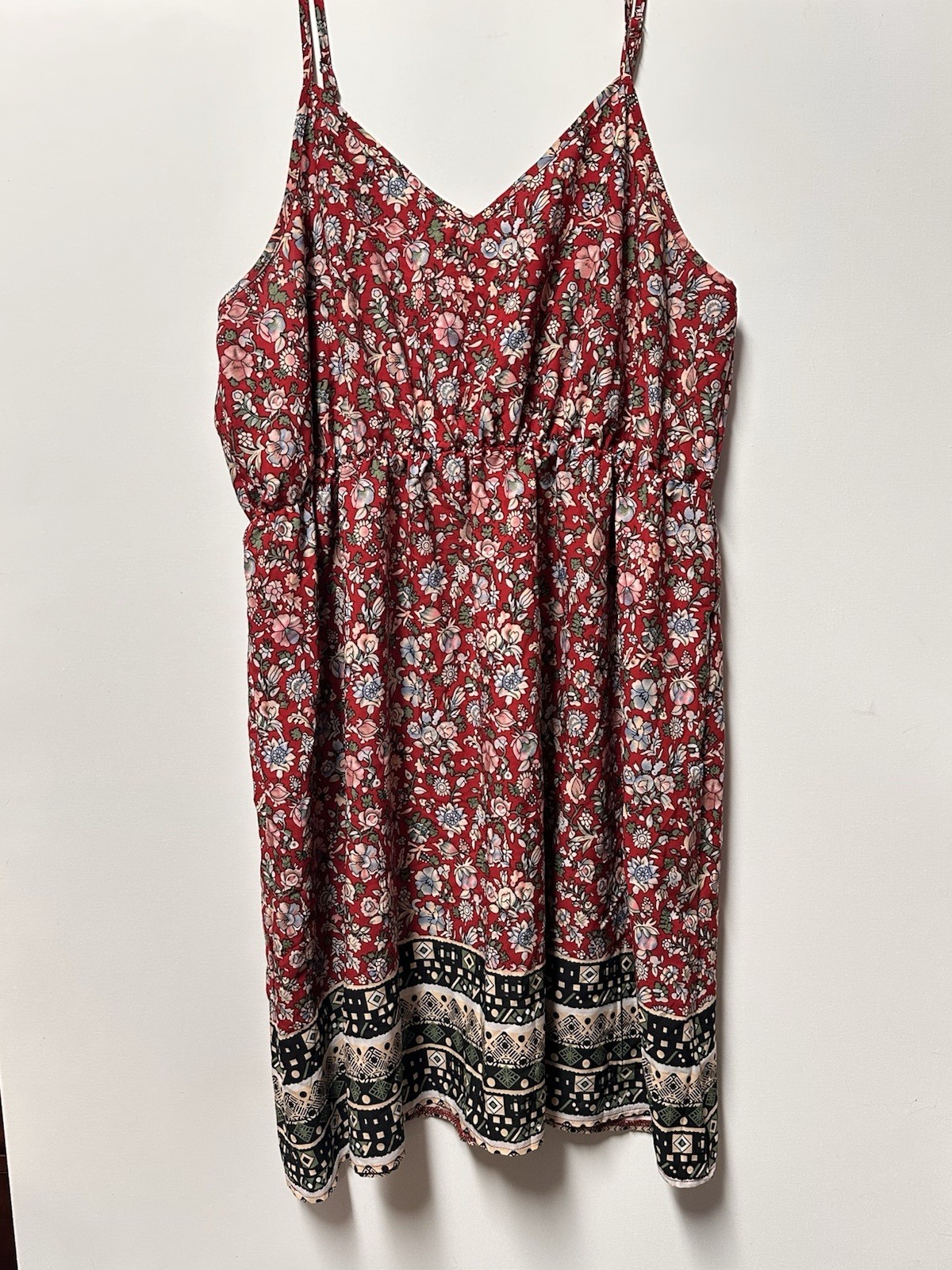 NWOT Shein Curve Red Print Mini Dress Spaghetti Strap  Tiered Hem Sz 2XL 18/20