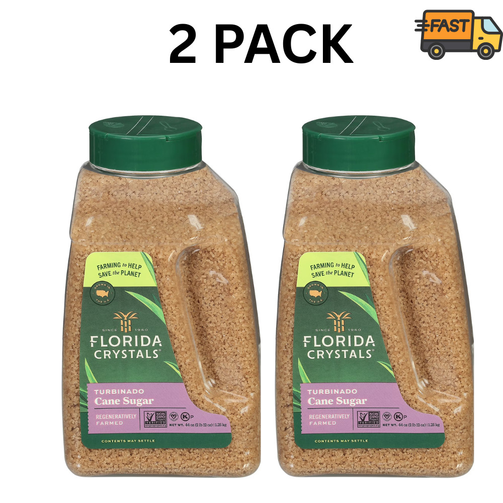 Florida Crystals Turbinado Sugar 44 oz Pack of 2 Raw Cane Sugar