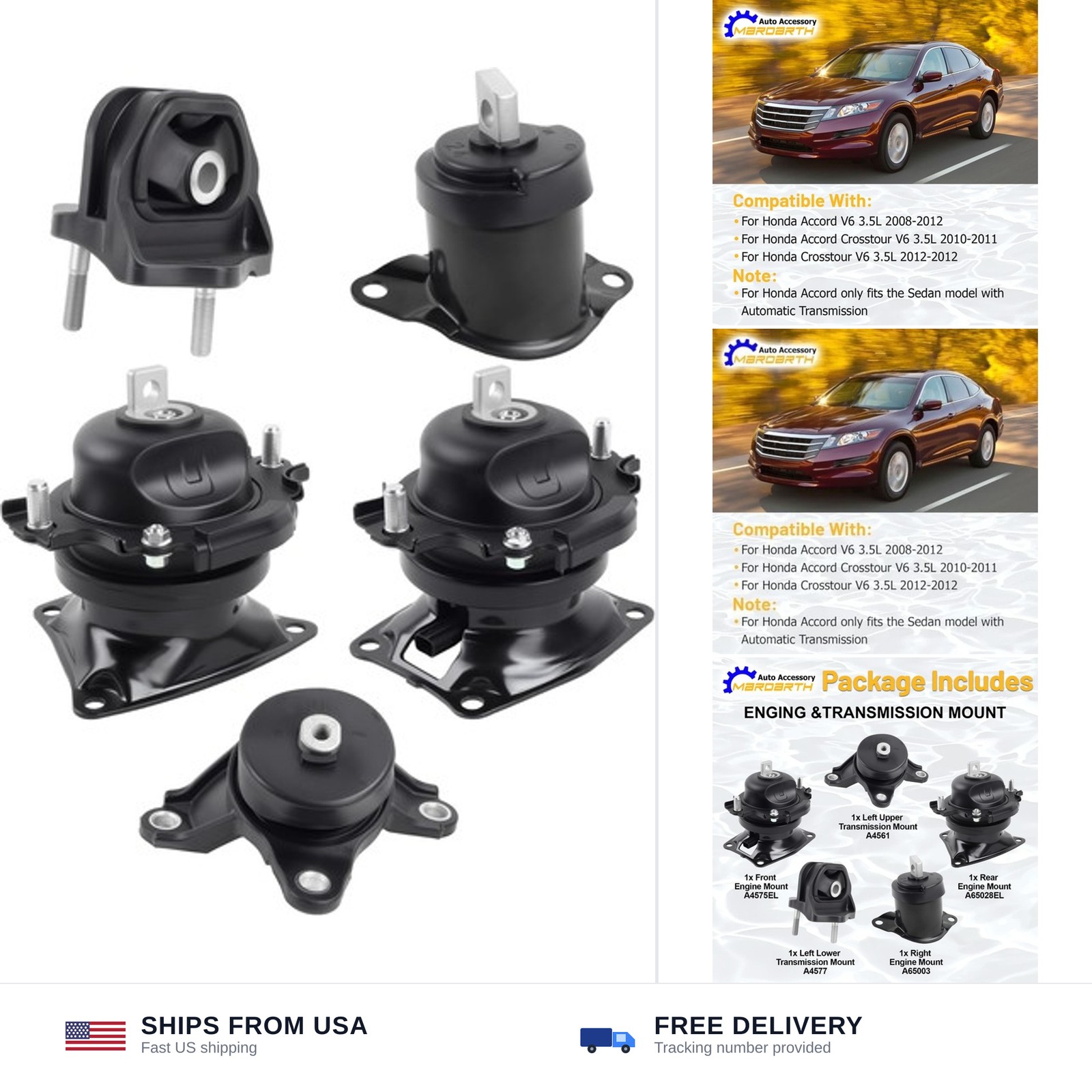 Engine Motor Transmission Mount for 08-12 Accord V6 3.5L 5PCS Auto