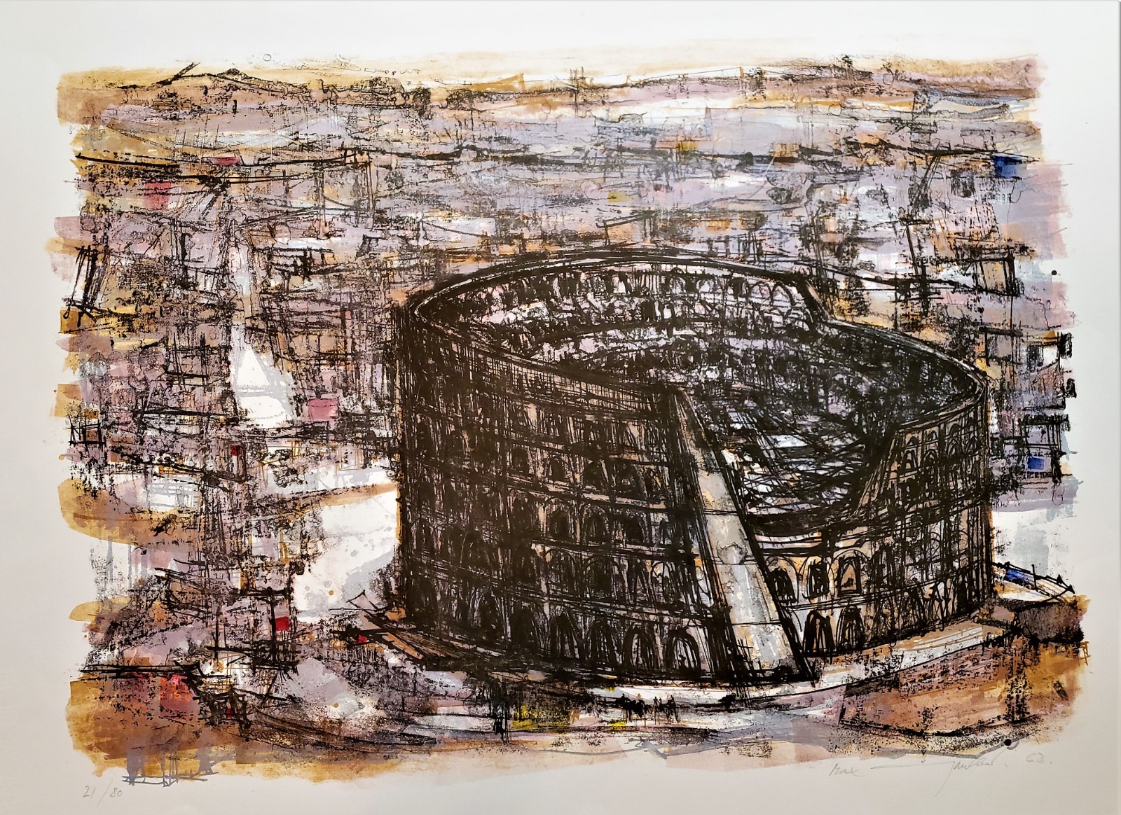 MAX GUNTHER Original Mid-Century PENCIL SIGNED LITHOGRAPH Colosseum ROME 21/80