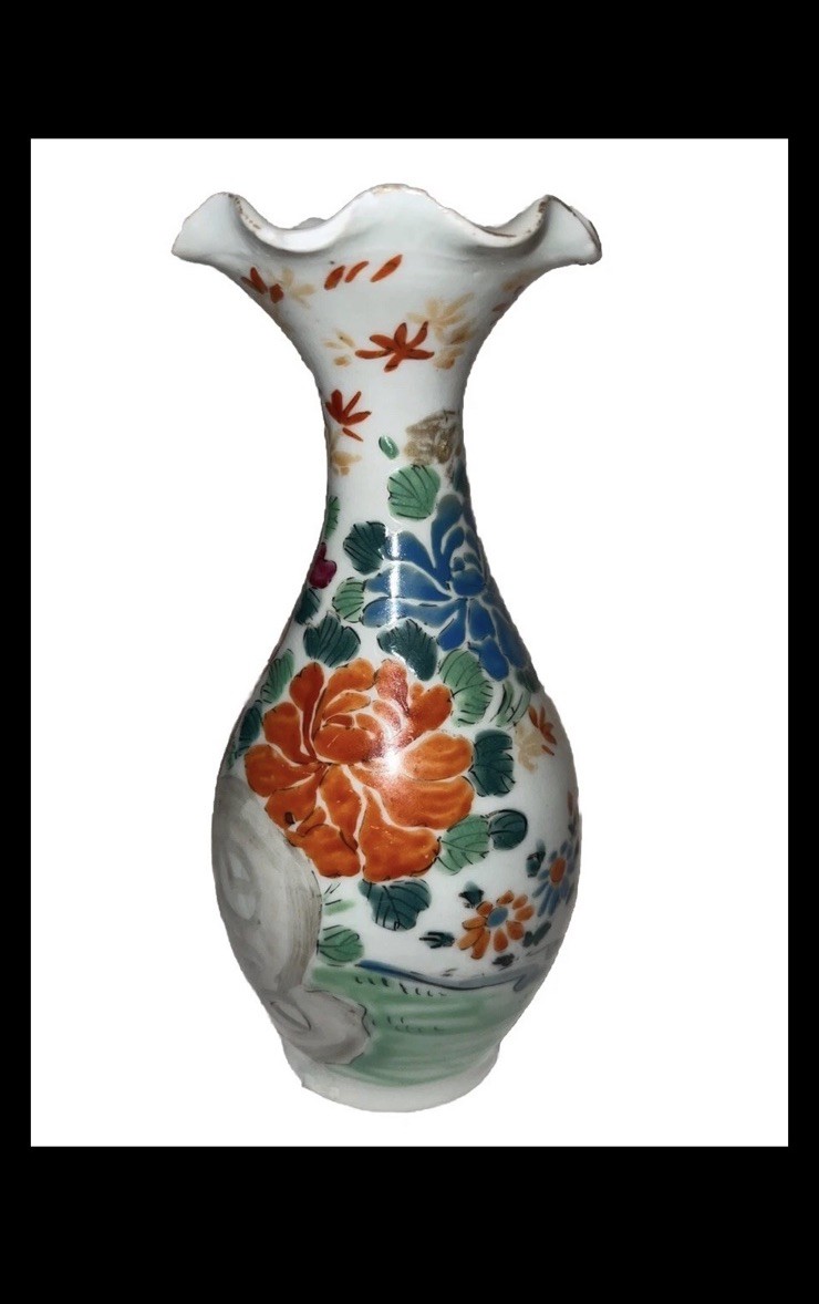 Nice Antique Imari Japan Porcelain Bud Vase Flowers Lady ￼~read Fun