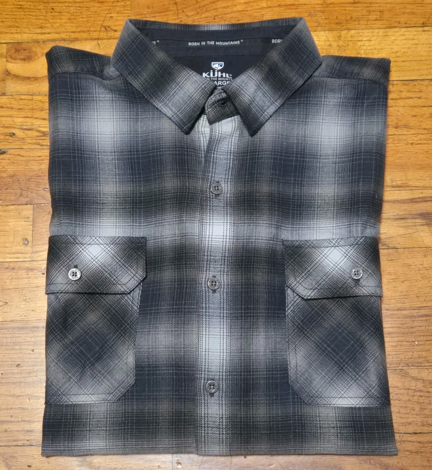 KUHL Dillingr Flannel Shirt XL Men\'s Gray Black Shadow Plaid Outdoor