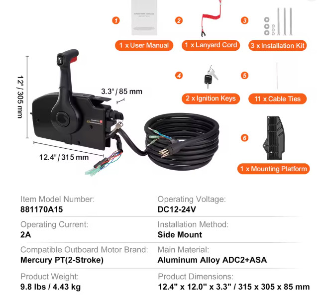 Remote Control Box for Mercury Outboard 881170A15 Side Mount Trim & Tilt 8 Pin Remote Control Box for Mercury Outboard 881170A15 Side Mount Trim & Tilt 8 Pin