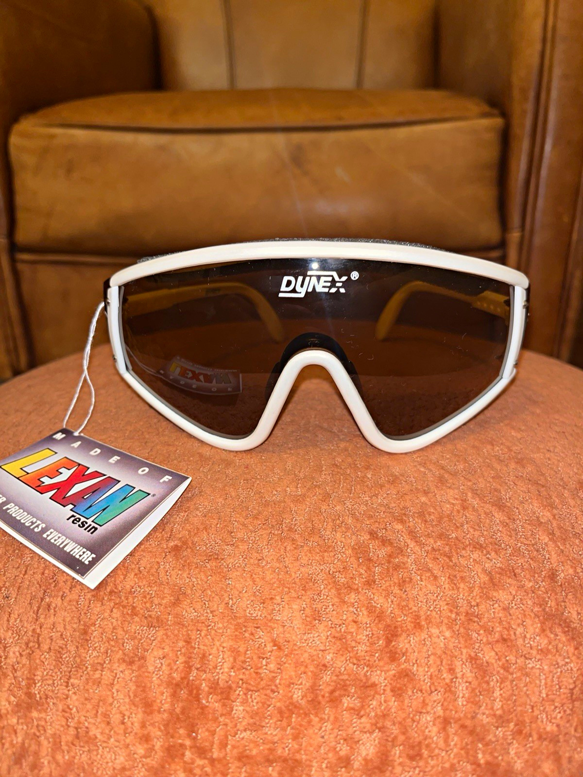 NOS Vintage Dynex White Shield Sunglasses With Tag Lexan Resin Goggles Rare 1980