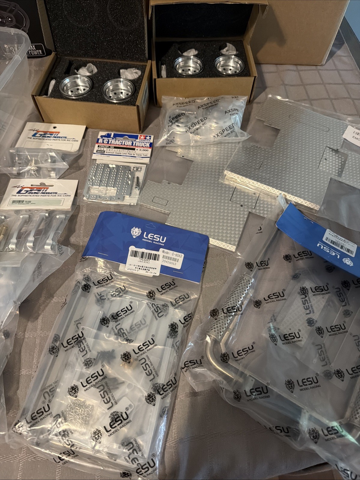 Large Lot Of Aluminum 1/14 Scale RC Tractor Truck Accessories Lesu Tamiya GPM