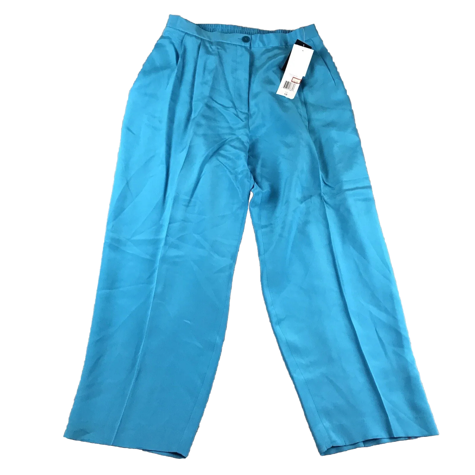 Josephine Chaus Pants Womens 16 Blue 100% Silk Pleated Front Elastic Waist NWT