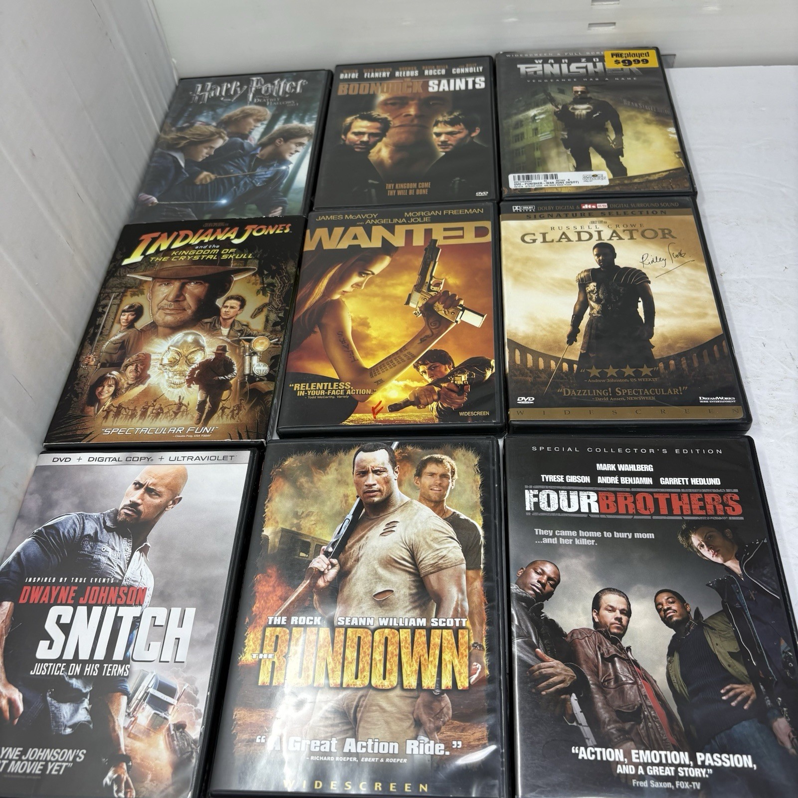 9 VTG Action Drama DVDs Gladiator Indiana Jones Wanted Punisher Multi Title