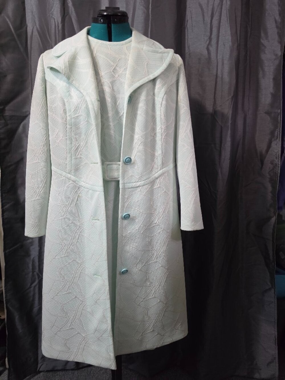 Vintage 1960s Charles Carroll Geometric Jacquard Belted Dress & Peacoat Set