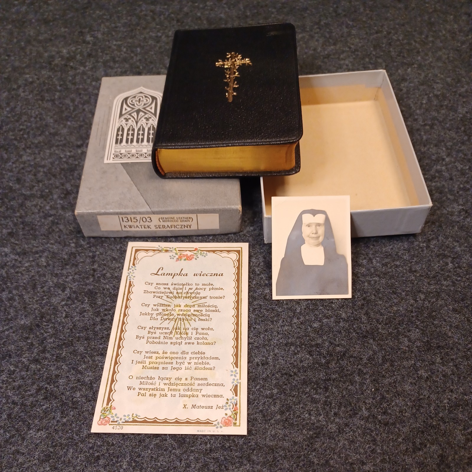RARE Antique Polish Prayer Book 1912 Kwiatek Seraficzny IN ORIGINAL BOX w/Card