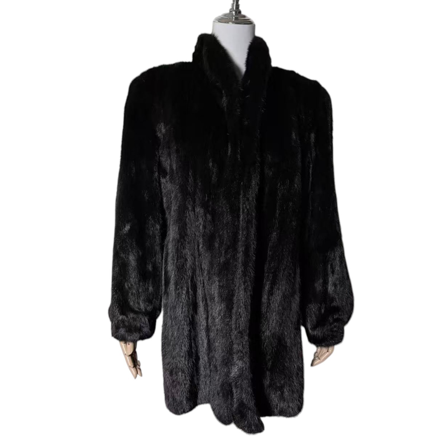 SAGA MINK SUPERB QUALITY REAL FUR COAT JACKET MID-LENGTH BLACK FROM JAPAN