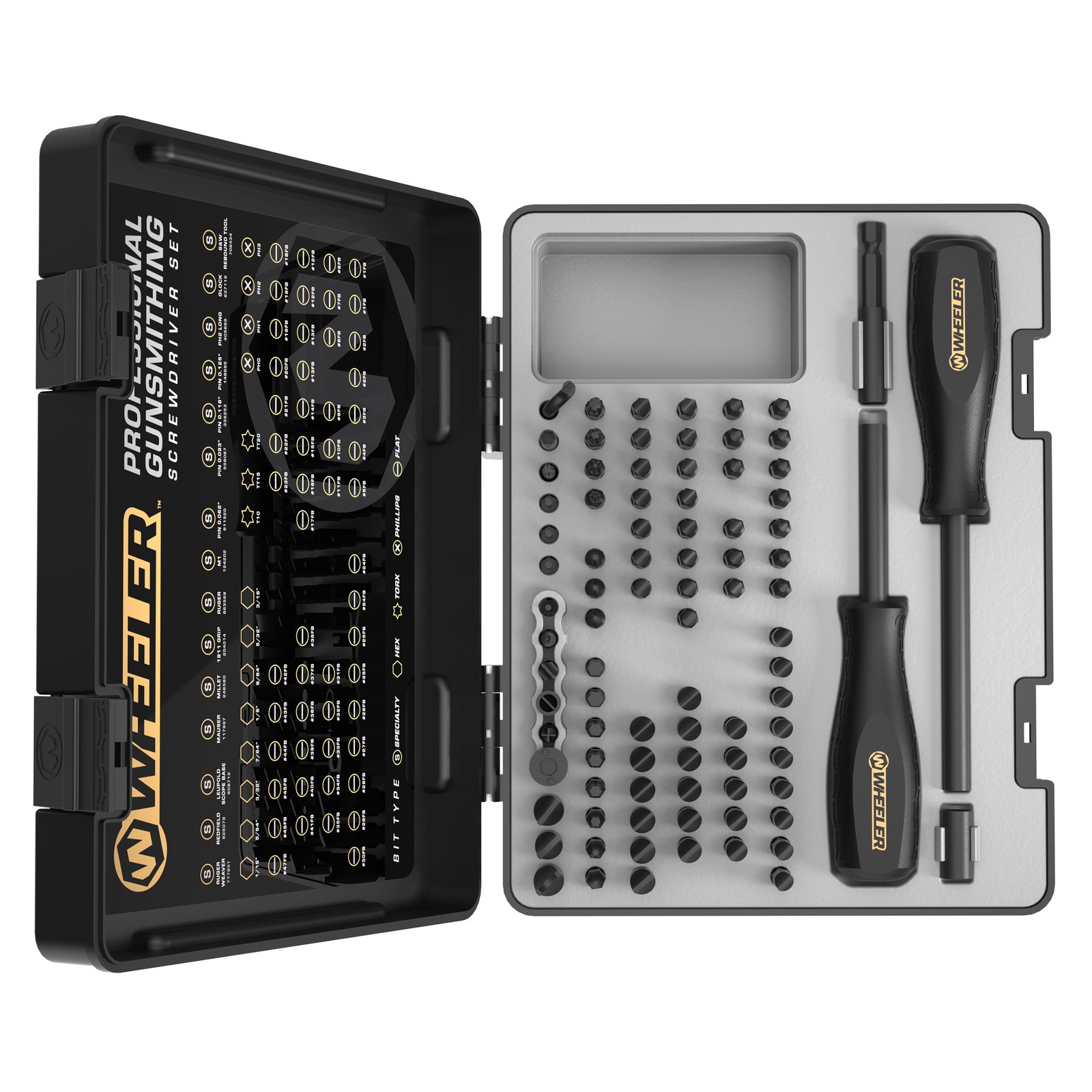 Wheeler Gunsmithing Screwdriver Set 89pc 87 Bits 2 Drivers Case Coated Steel Blk